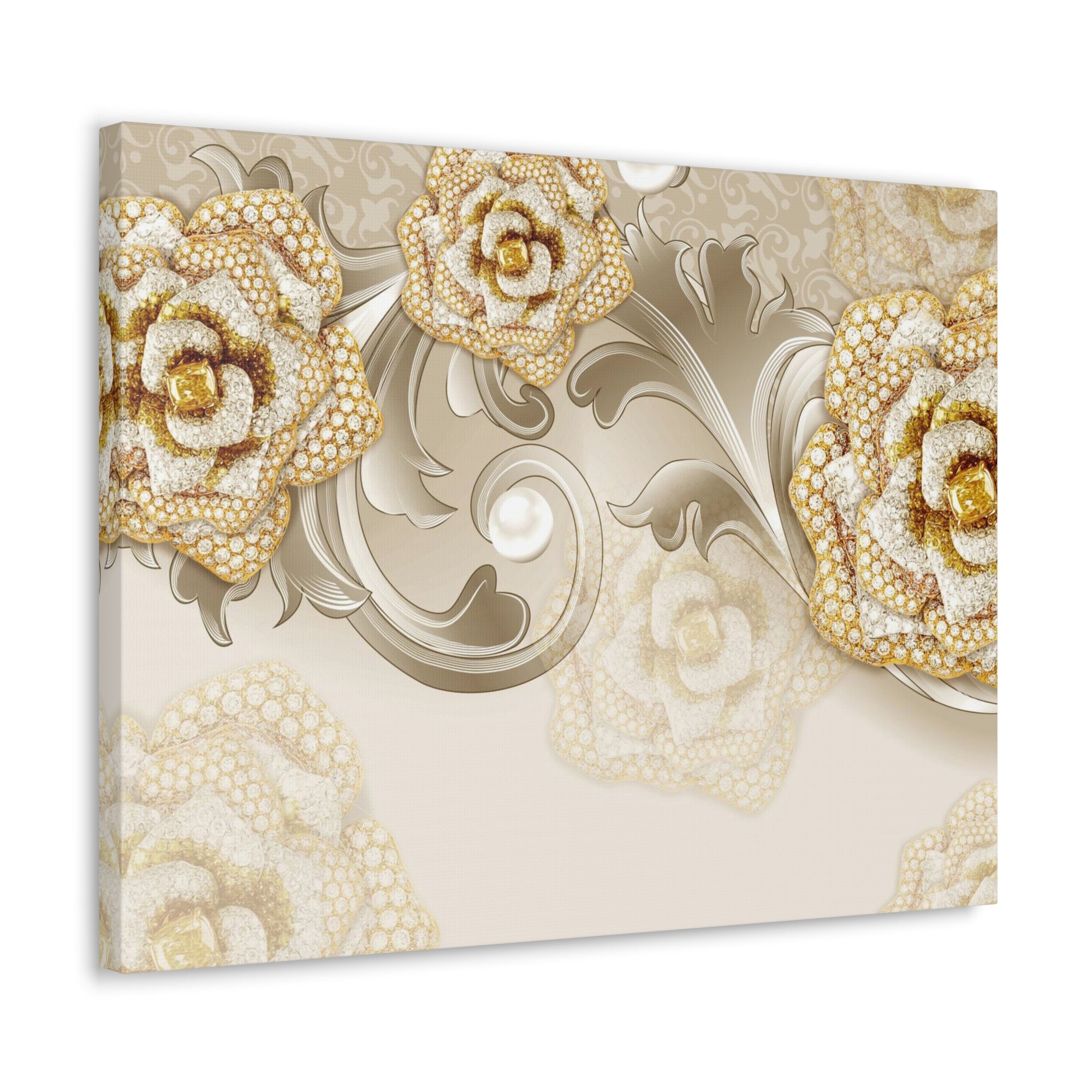 3D Gold And Gray Floral Flower Canvas Wall Art for Home Decor Ready-to-Hang-Express Your Love Gifts