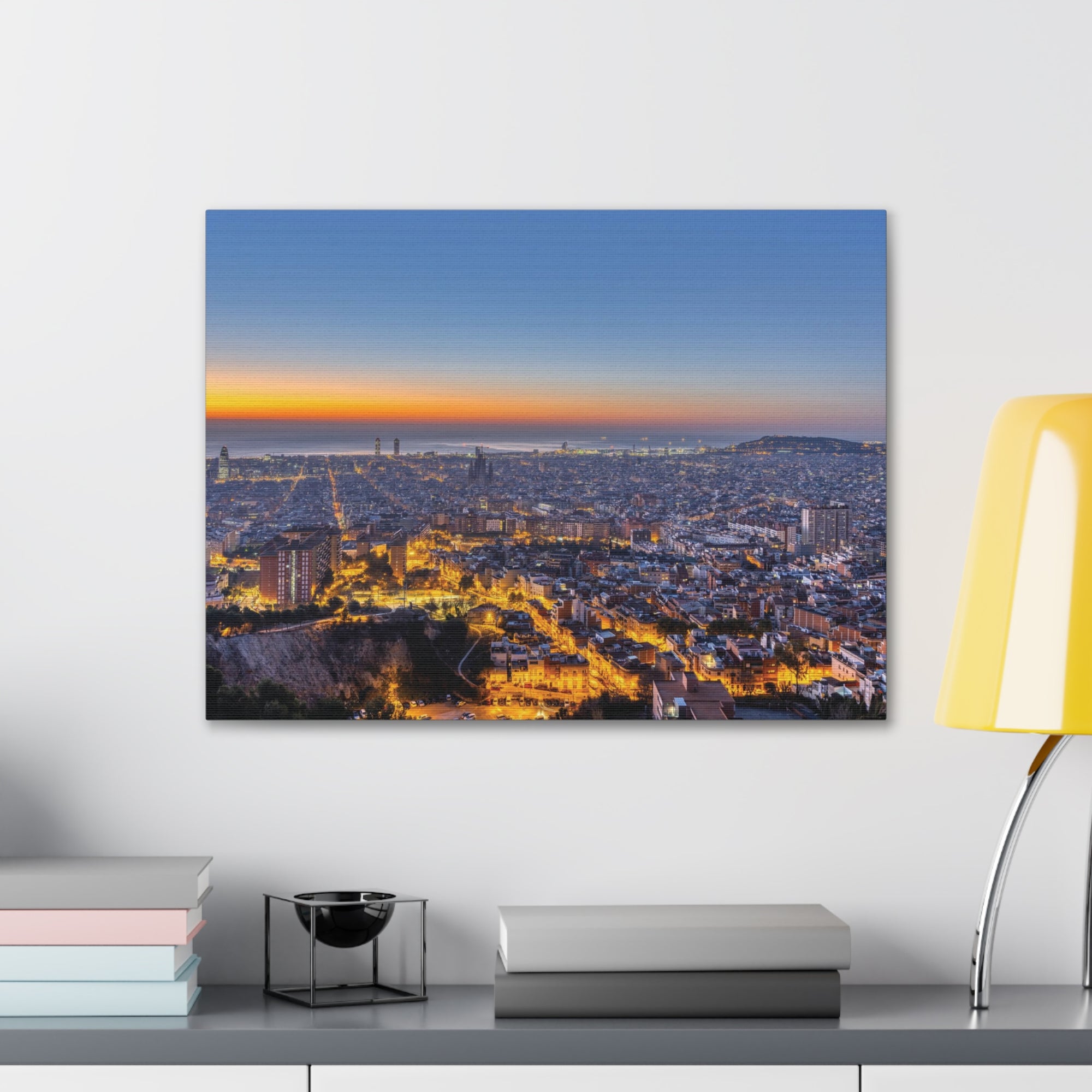 Barcelona Night Skyline Canvas Artwork High-Quality Breathtaking Stunning Cityscape for Home Decor Ready to Hang-Express Your Love Gifts