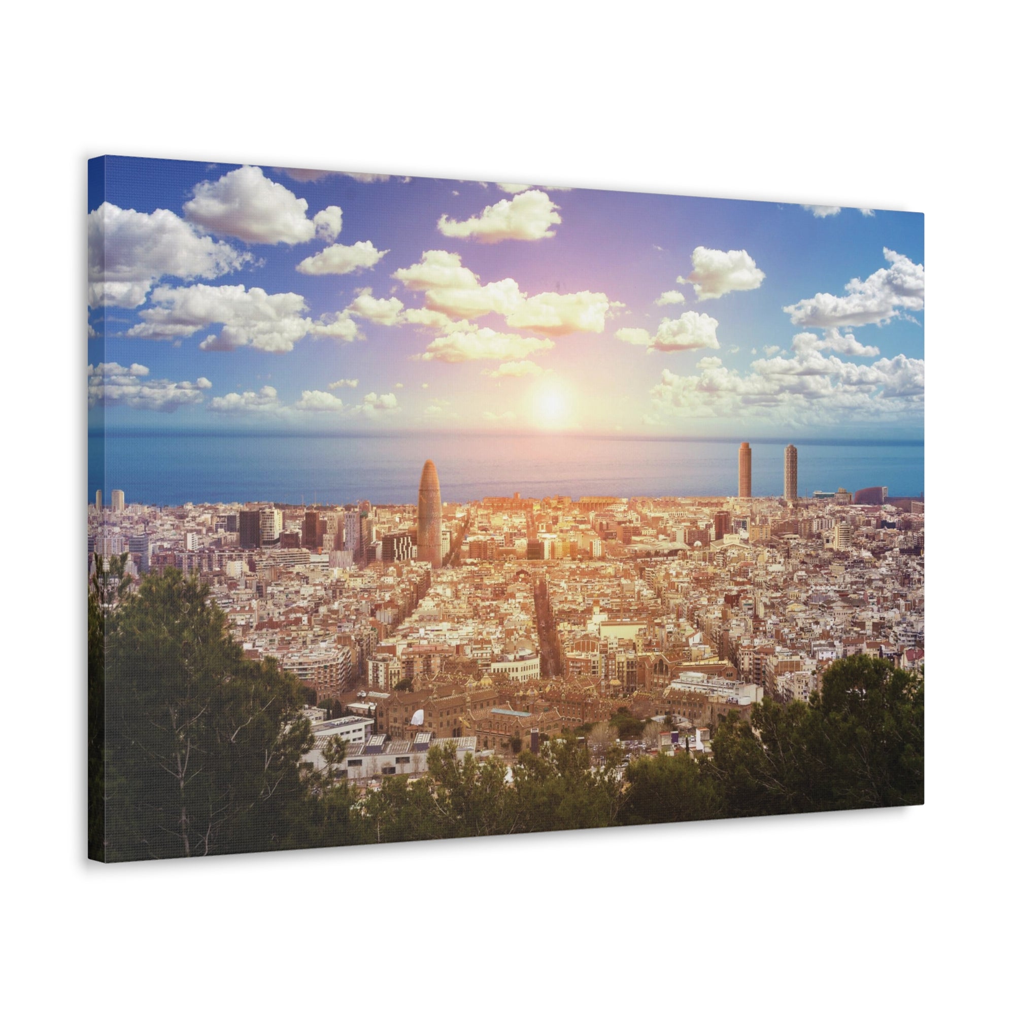 Barcelona Daytime Skyline Canvas Artwork High-Quality Breathtaking Stunning Cityscape for Home Decor Ready to Hang-Express Your Love Gifts