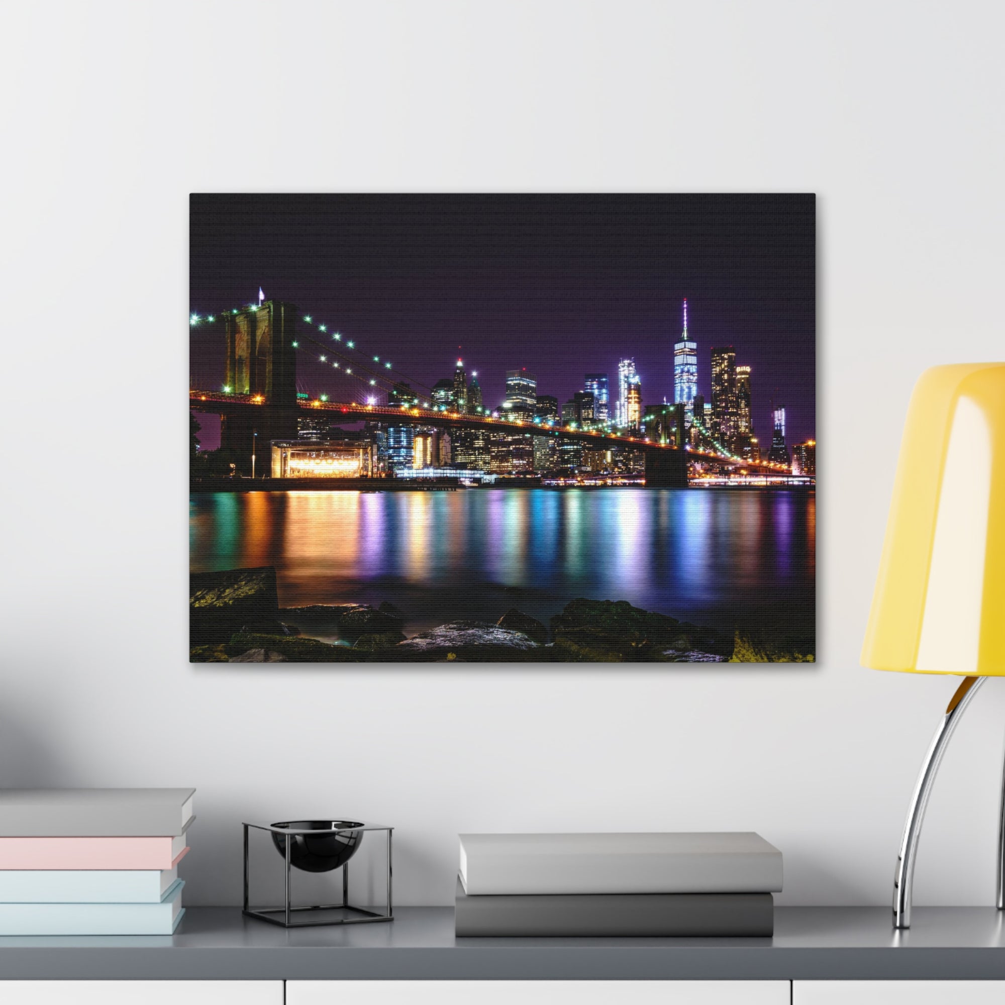 Brooklyn Night Skyline Canvas Artwork High-Quality Breathtaking Stunning Cityscape for Home Decor Ready to Hang-Express Your Love Gifts