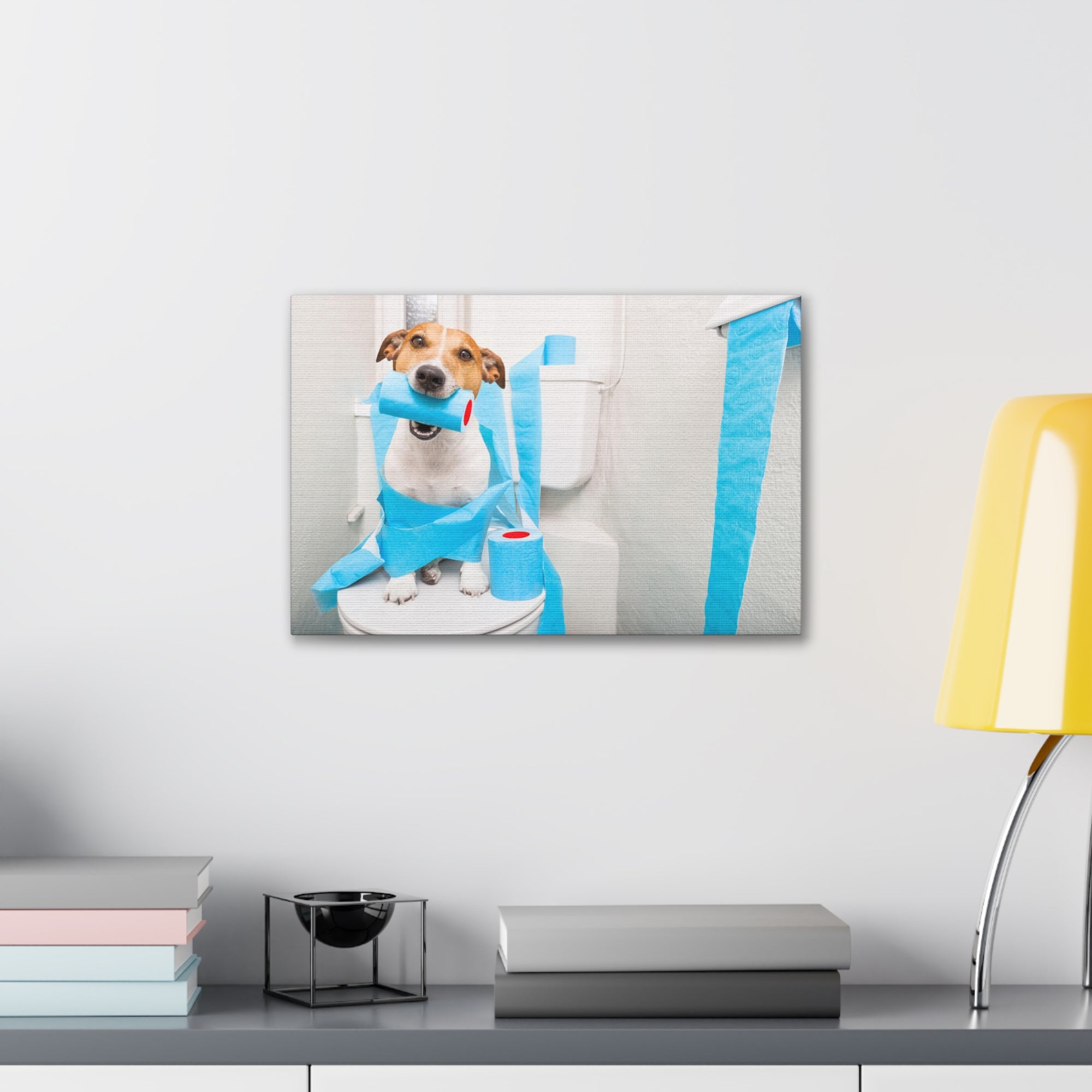 Jack Russell Terrier Sitting On Toilet Funny Canvas Wall Art for Home Decor Ready-to-Hand-Express Your Love Gifts