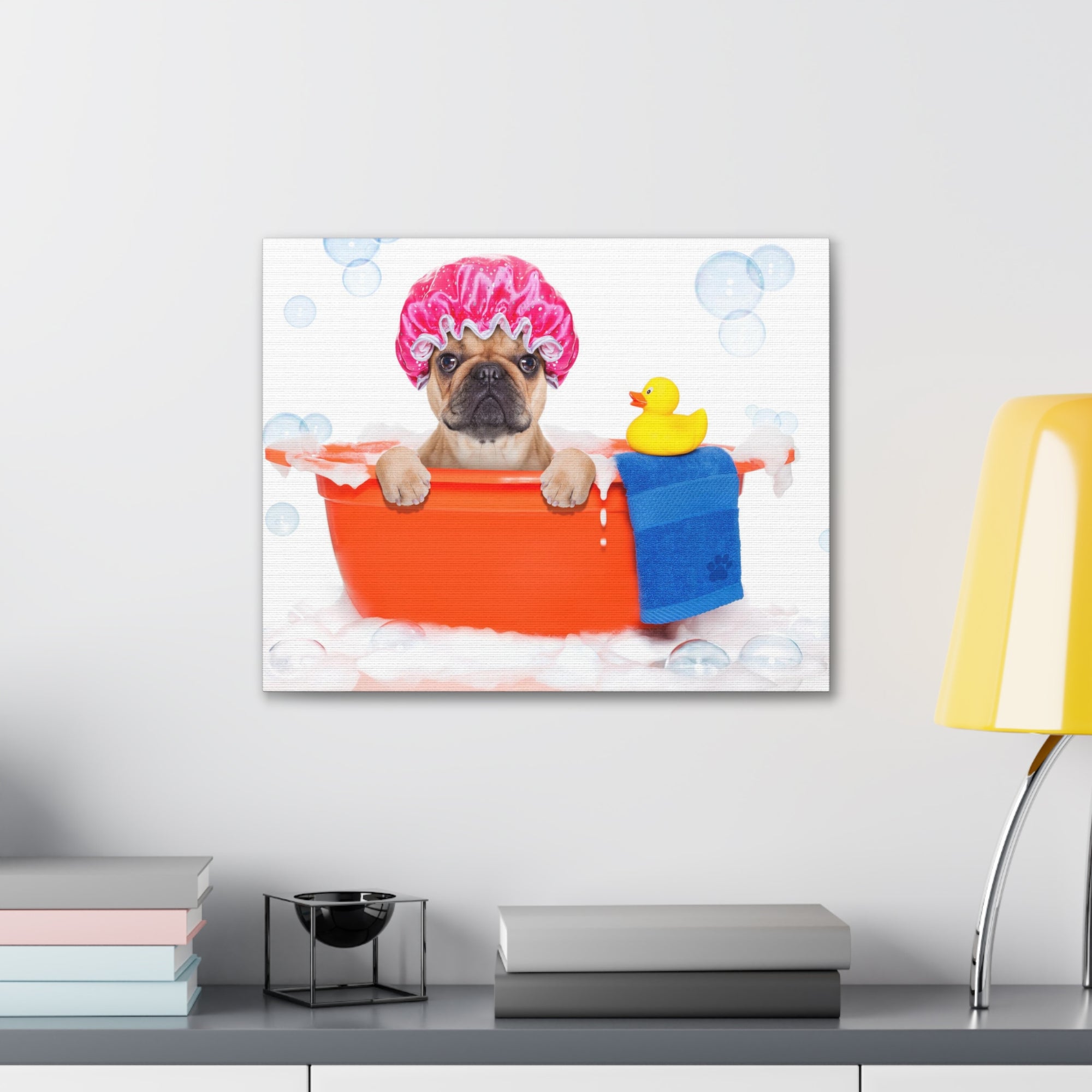 Funny French Bulldog Bathee Canvas Wall Art for Home Decor Ready-to-Hang-Express Your Love Gifts