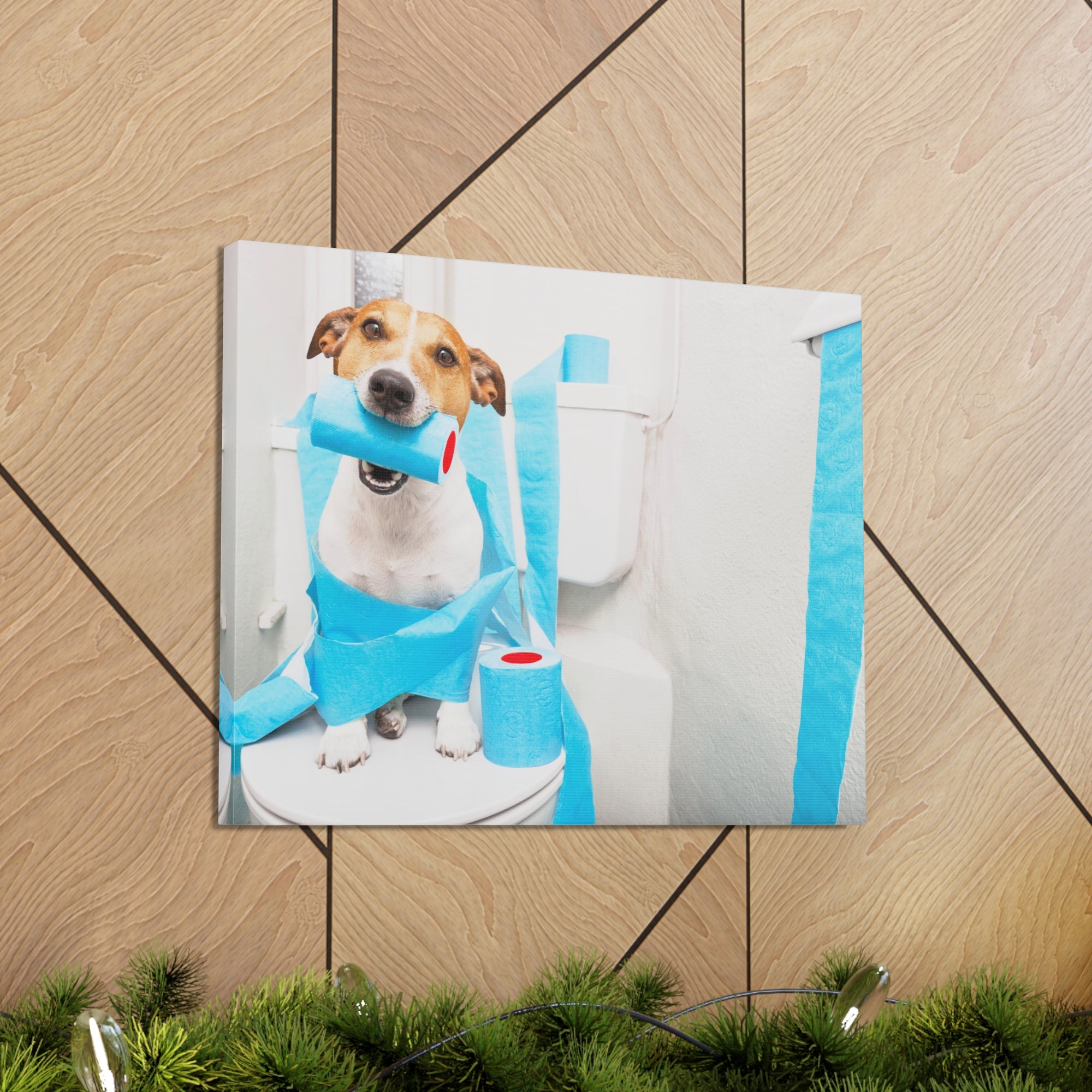 Jack Russell Terrier Sitting On Toilet Funny Canvas Wall Art for Home Decor Ready-to-Hand-Express Your Love Gifts