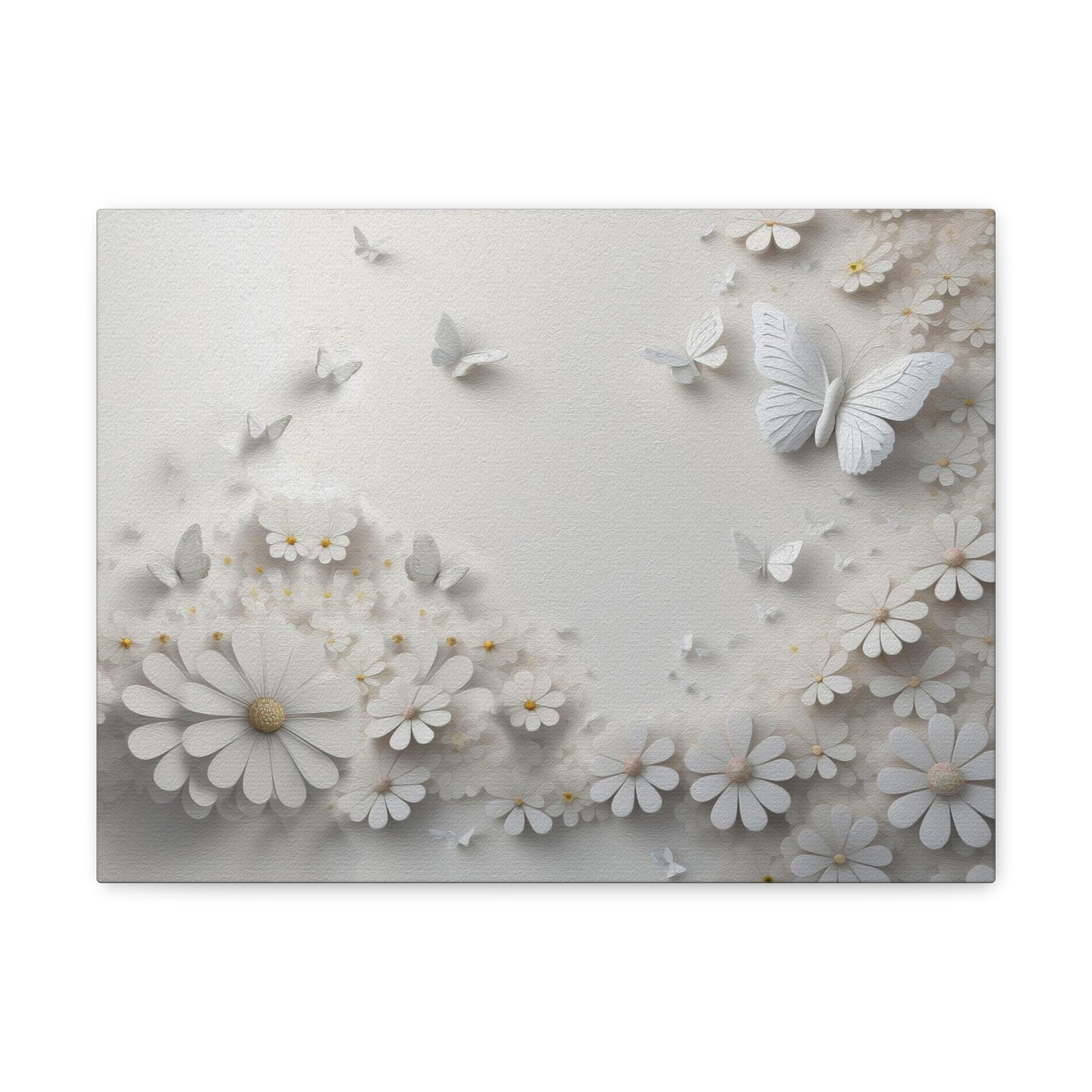 Abstract 3D White Background With Small And Large Flowers And Butterflies Oil Painting Canvas Wall Art for Home Decor Ready-to-Hang-Express Your Love Gifts