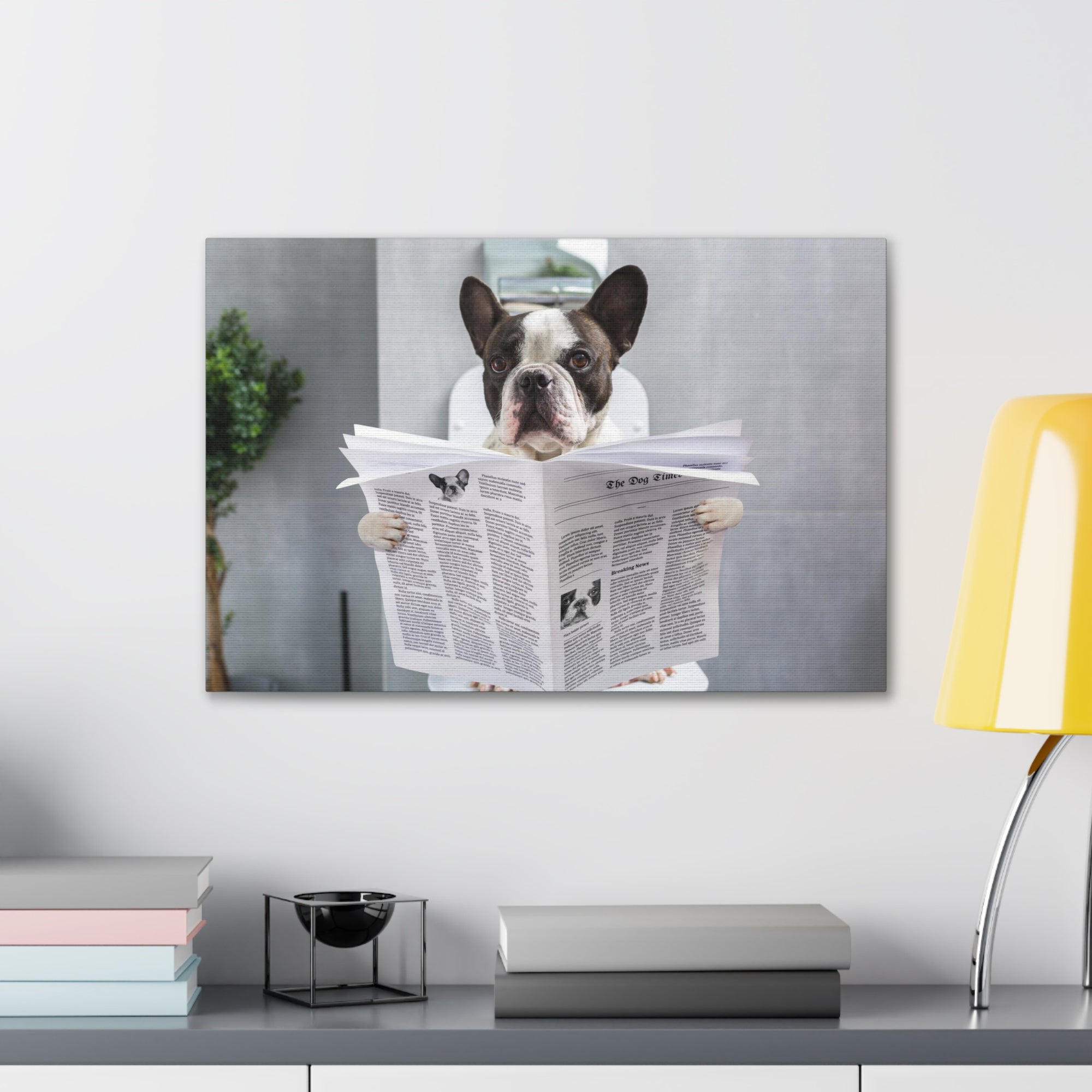 French bulldog Reading Newspaper On Toilet Funny Canvas Wall Art for Home Decor Ready-to-Hand-Express Your Love Gifts