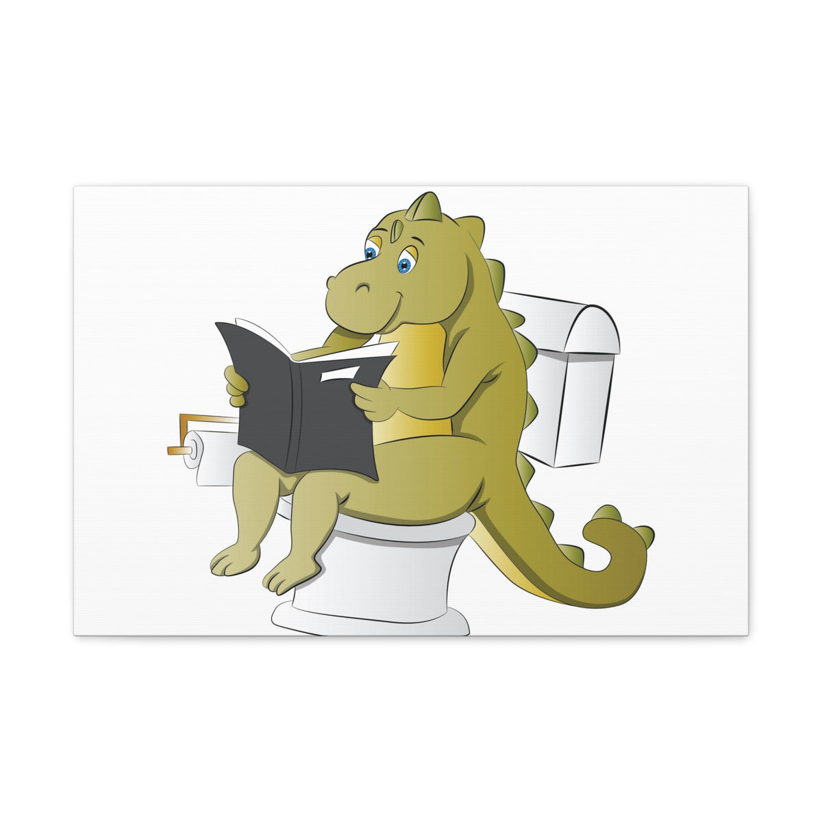 Dinosaur Sitting Reading Newspaper On Toilet Funny Canvas Wall Art for Home Decor Ready-to-Hand-Express Your Love Gifts