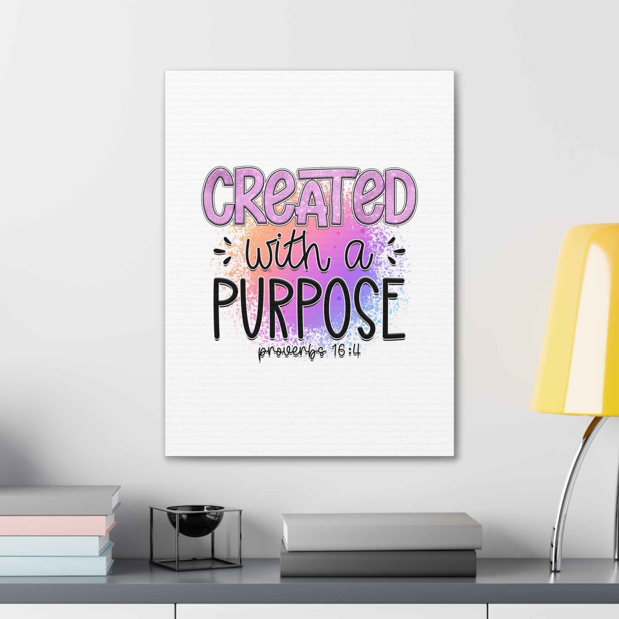 Scripture Walls Proverbs 16:4 Created With a Purpose Purple Bible Verse Canvas Christian Wall Art Ready to Hang Unframed-Express Your Love Gifts