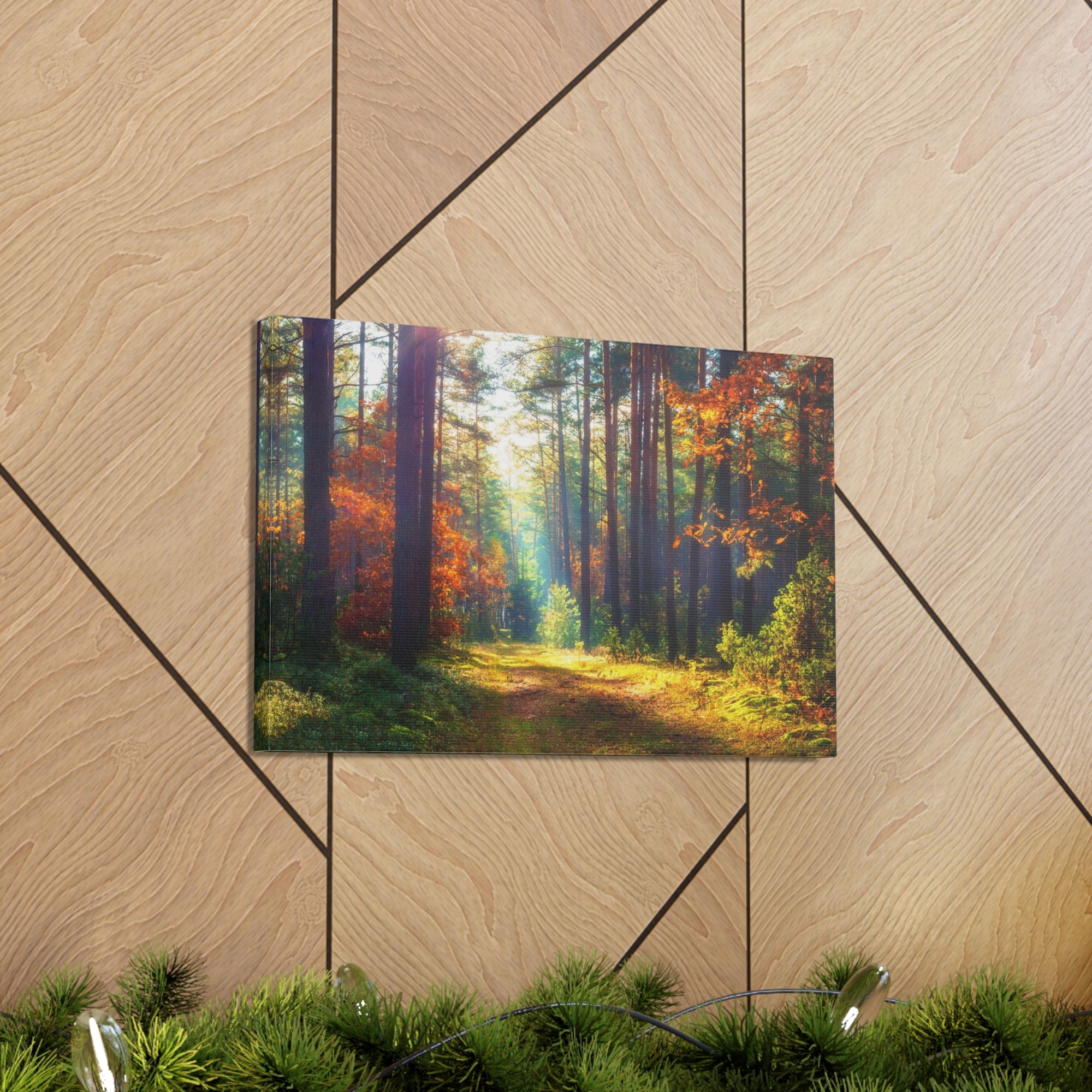 Autumn Fall Leaf Forest Nature Wilderness Photography Canvas Wall Art for Home Decor Ready-to-Hang-Express Your Love Gifts