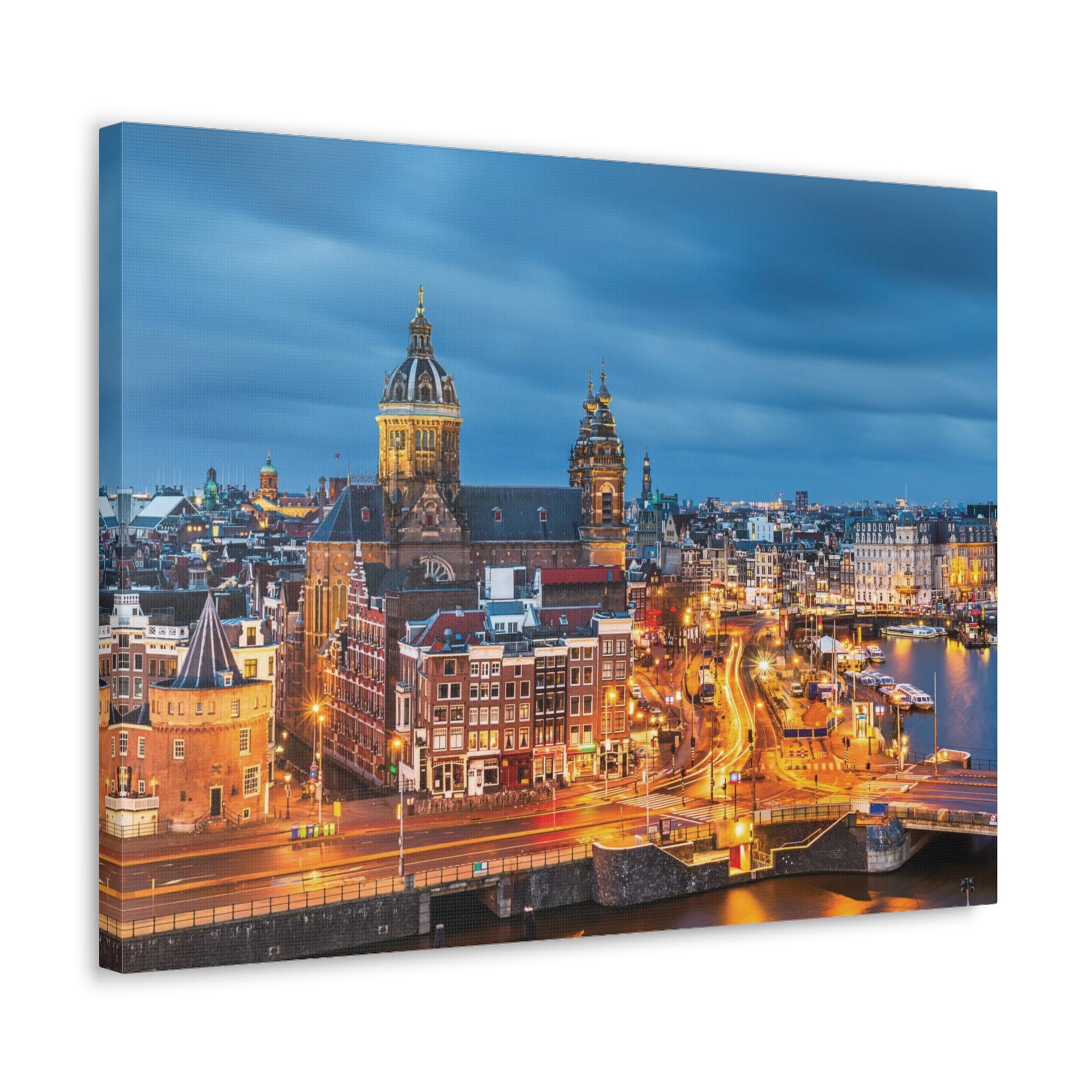 Amsterdam Night Skyline Canvas Artwork High-Quality Breathtaking Stunning Cityscape for Home Decor Ready to Hang-Express Your Love Gifts