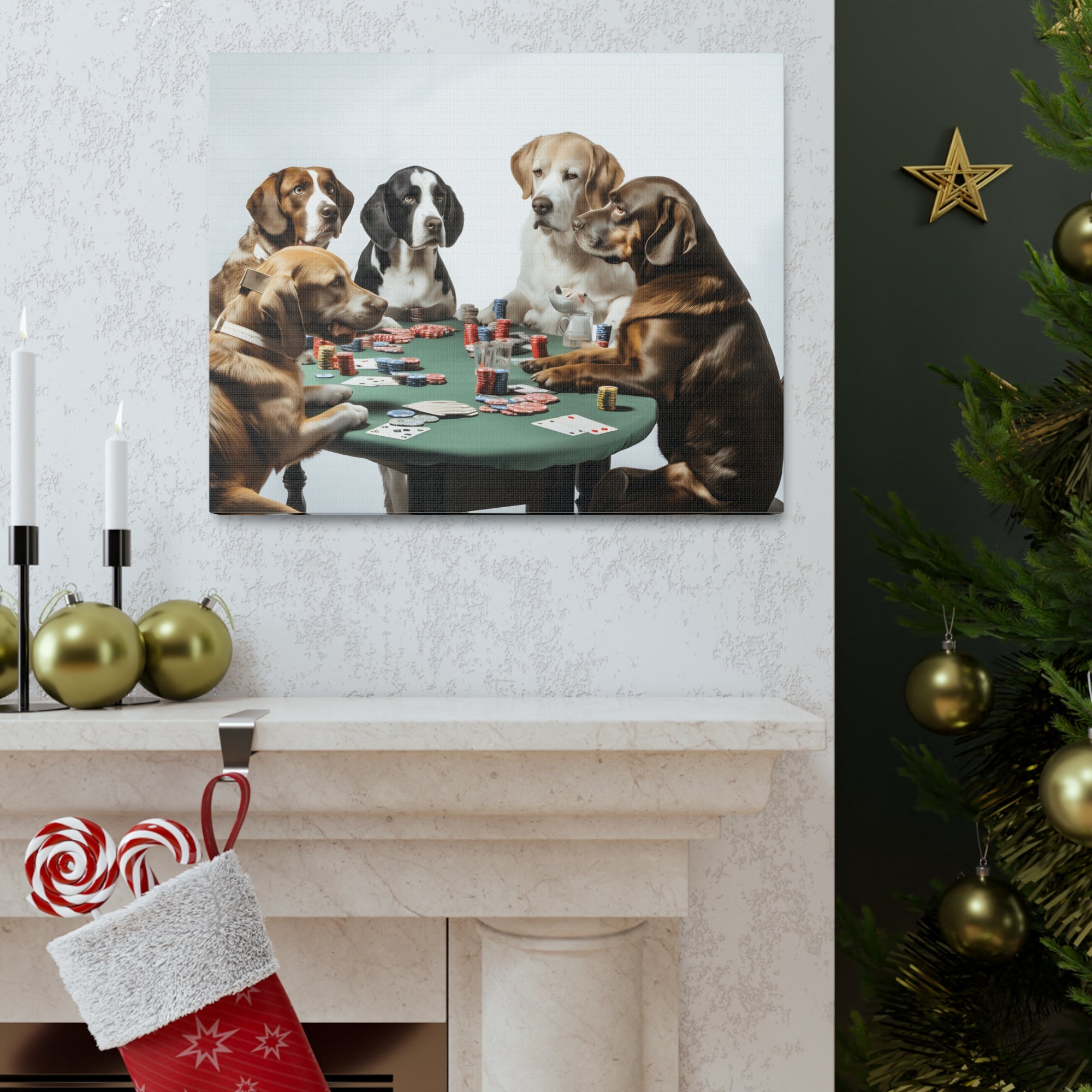 Dogs Playing Poker Funny Game Playing Card Canvas Wall Art for Home Decor Ready-to-Hang-Express Your Love Gifts