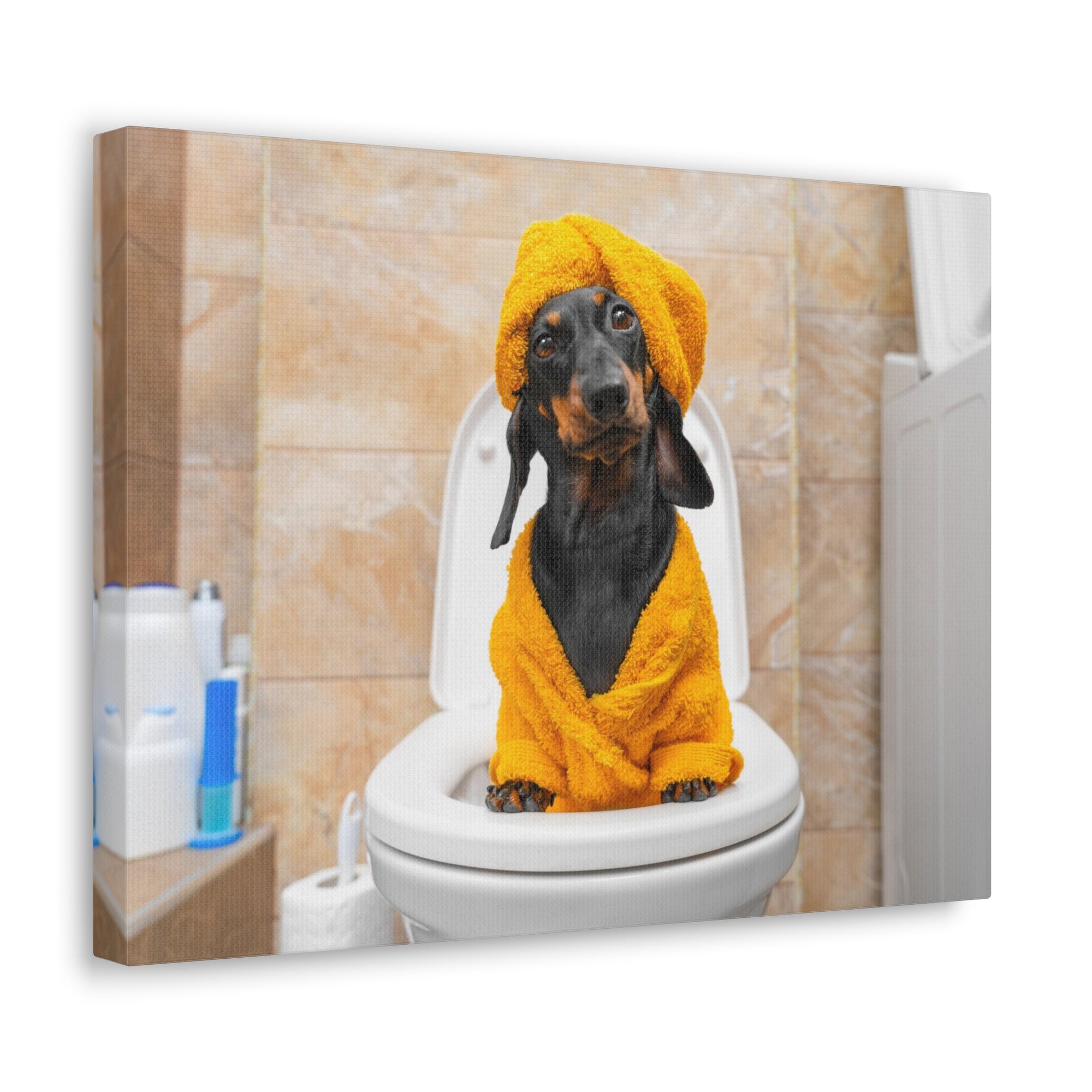 Funny Puppy Sits On Toilet Funny Canvas Wall Art for Home Decor Ready-to-Hand-Express Your Love Gifts