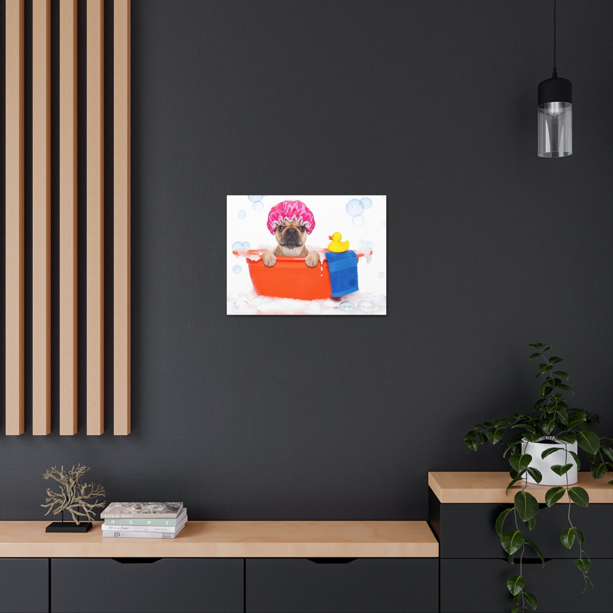 Funny French Bulldog Bathee Canvas Wall Art for Home Decor Ready-to-Hang-Express Your Love Gifts