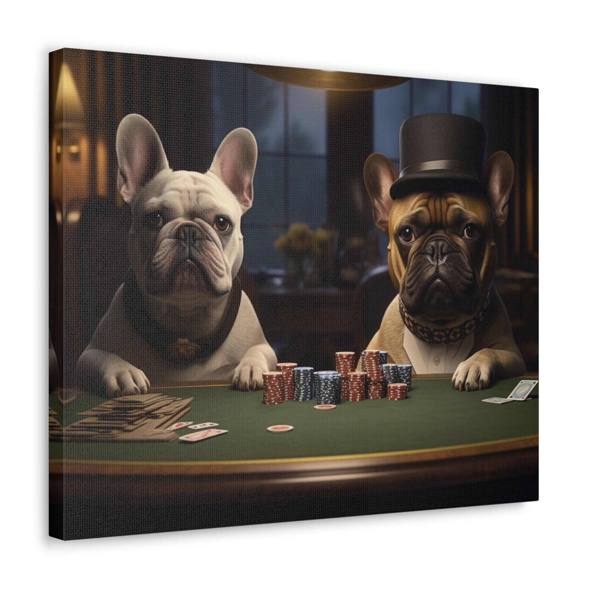 French Bulldogs Playing Poker Animals Playing Card Canvas Wall Art for Home Decor Ready-to-Hang-Express Your Love Gifts