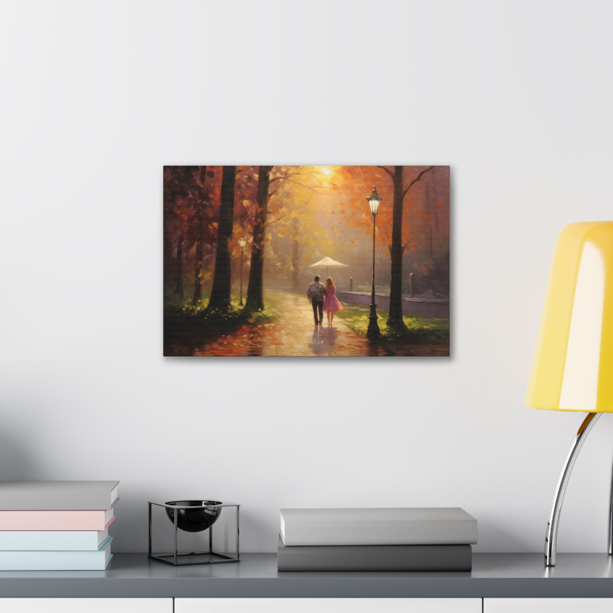 Breathtaking Oil Painting Couple Walking Through Grove Natural Landscape Canvas Wall Art for Home Decor Ready-to-Hang-Express Your Love Gifts