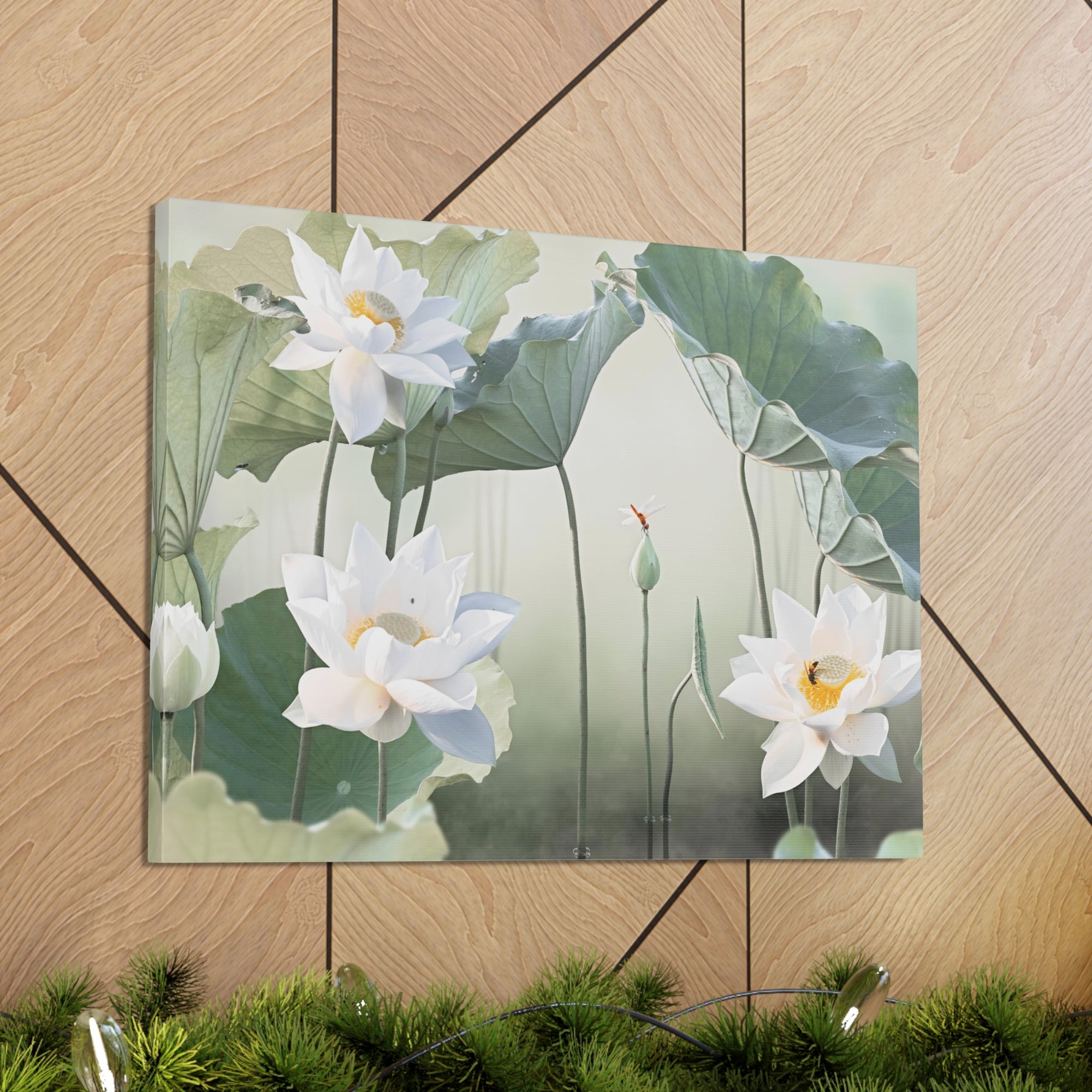 Beautiful White Lotus Flower Canvas Wall Art for Home Decor Ready-to-Hang-Express Your Love Gifts