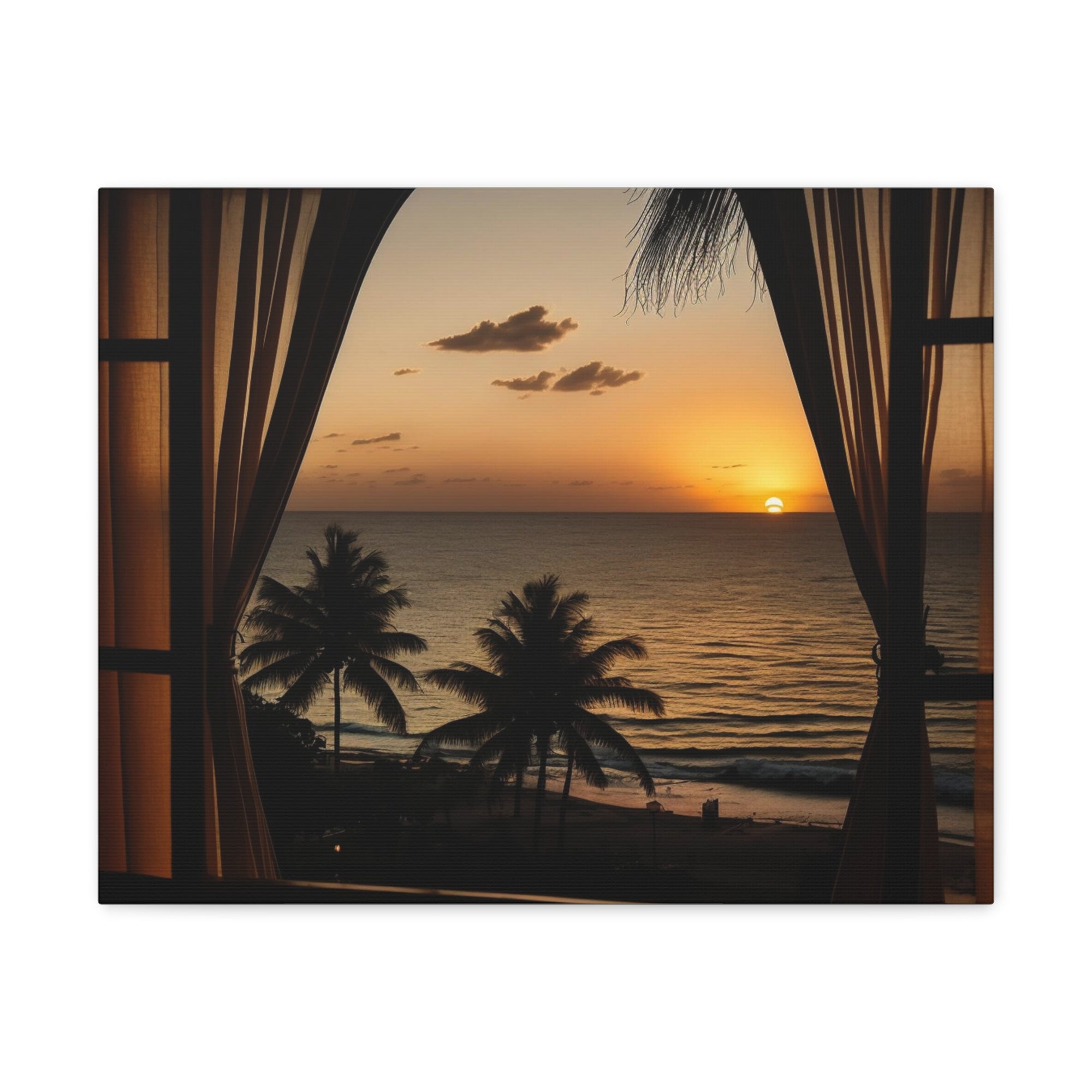 Beautiful View Sunset Sea Open Window Ocean Canvas Wall Art for Home Decor Ready-to-Hang-Express Your Love Gifts