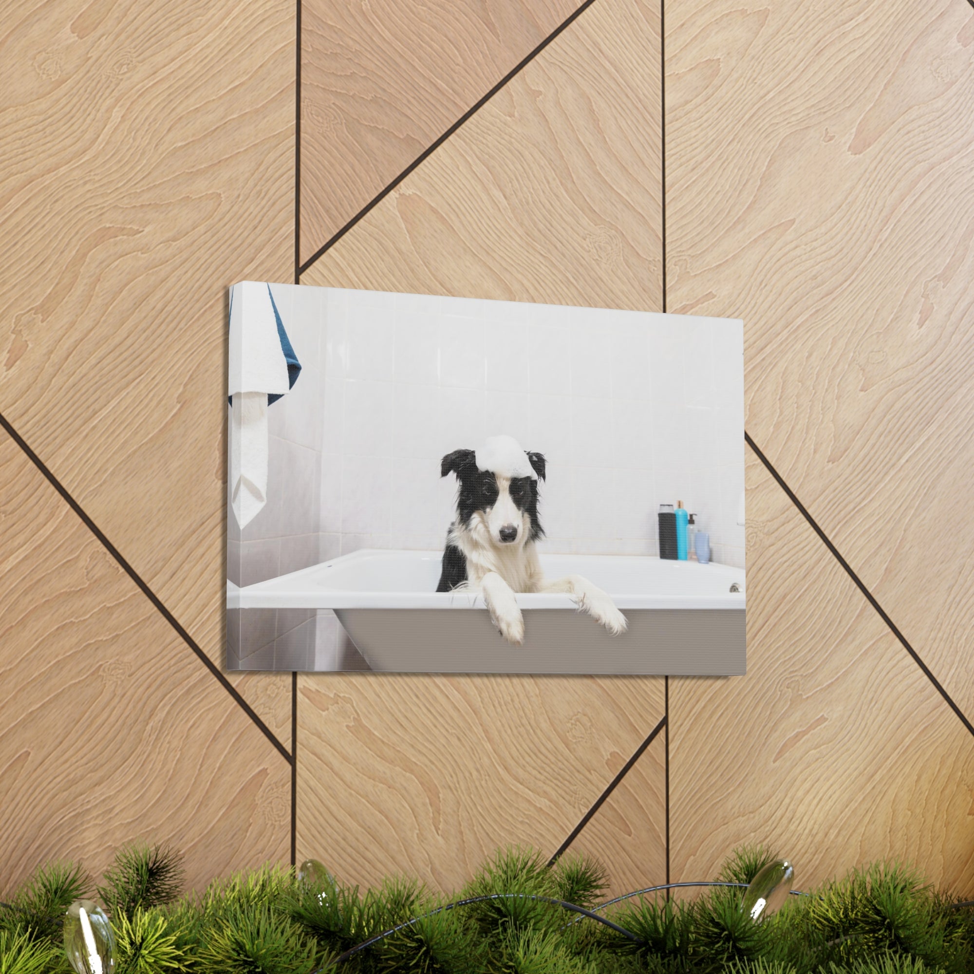 Funny Border Collie Bathee Canvas Wall Art for Home Decor Ready-to-Hang-Express Your Love Gifts