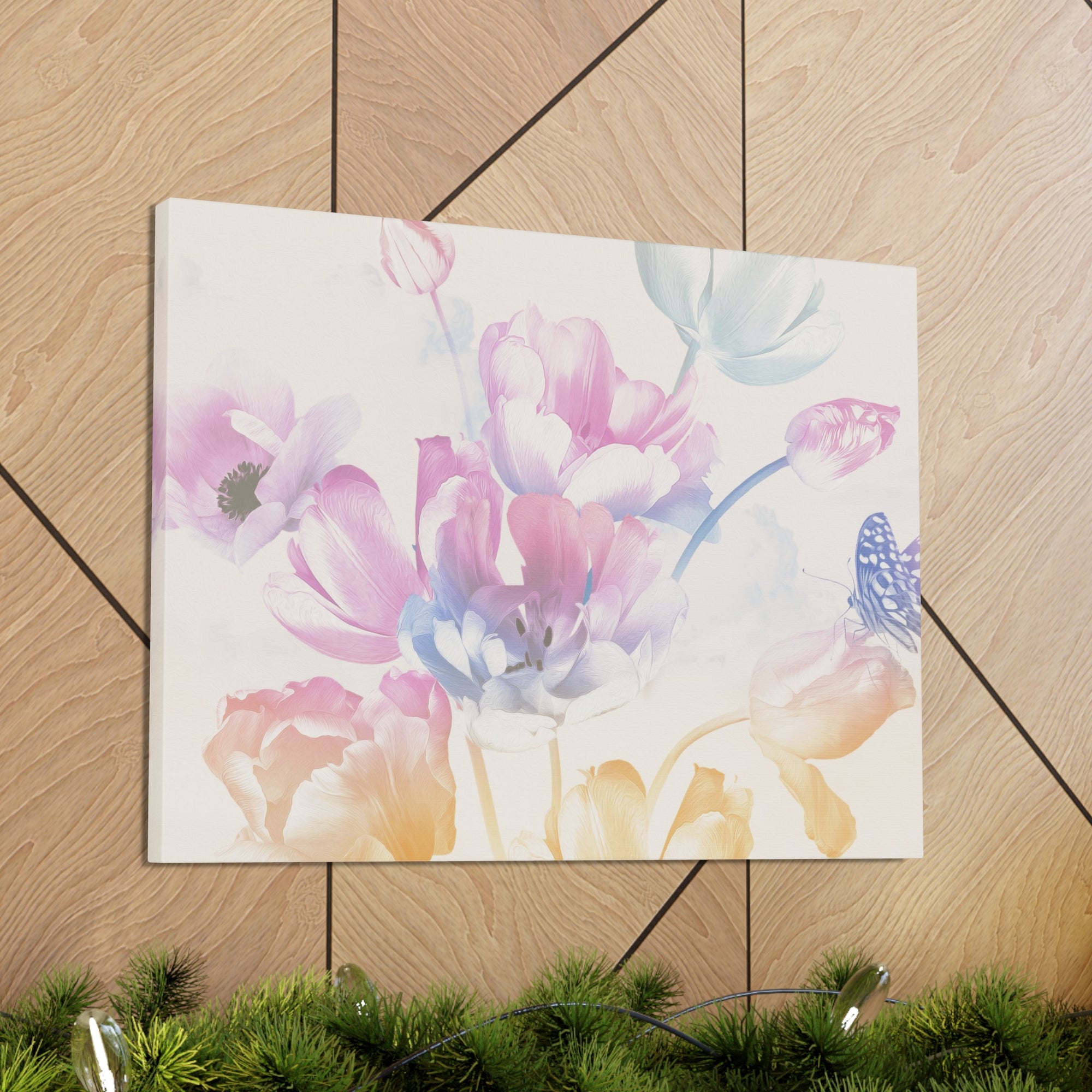 Bouquet Of Spring Garden Tulips And Butterflies Flower Canvas Wall Art for Home Decor Ready-to-Hang-Express Your Love Gifts