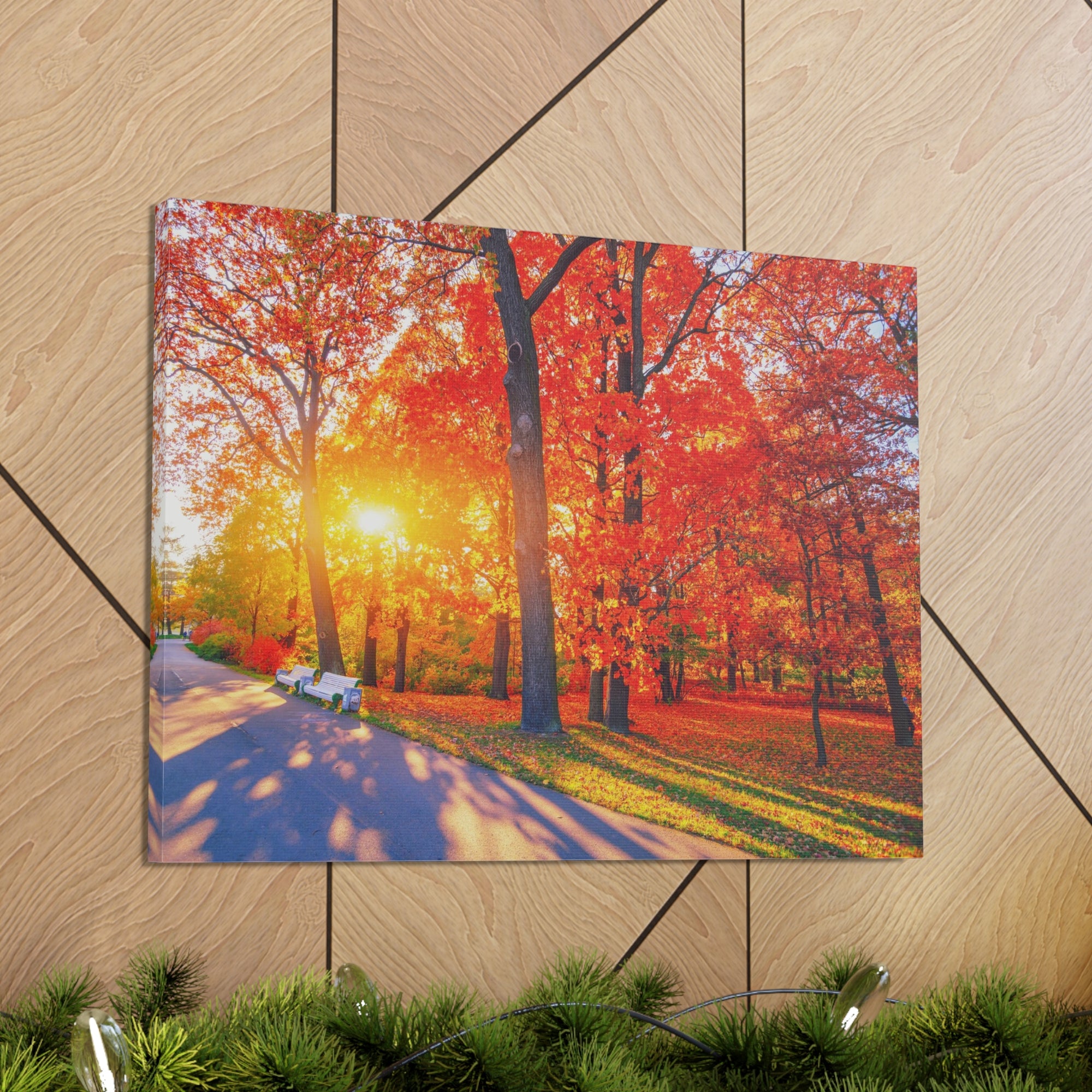 Autumn Path Orange Tree Trail Nature Wilderness Photography Canvas Wall Art for Home Decor Ready-to-Hang-Express Your Love Gifts