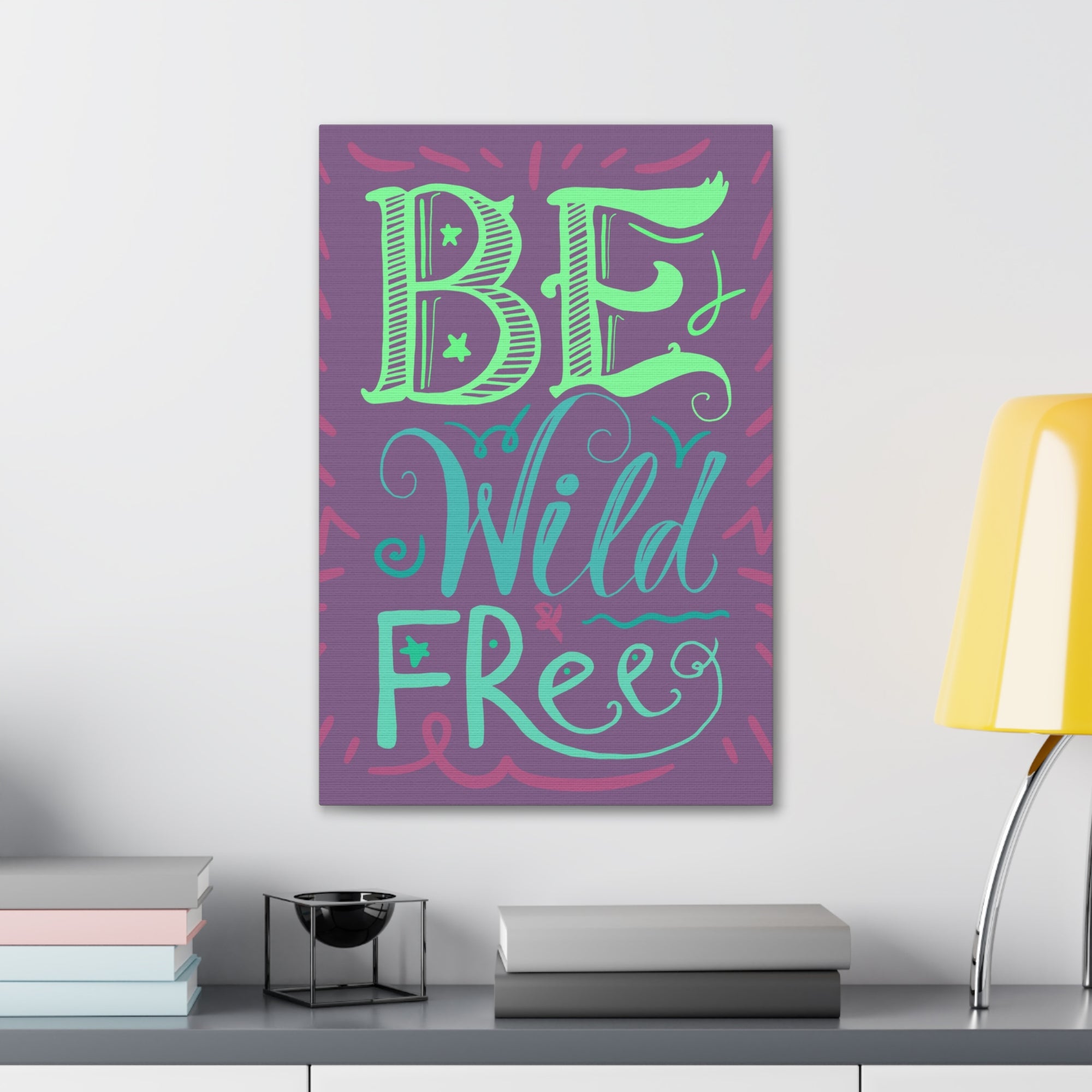 Be Wild And Free Purple Background Inspirational Canvas Wall Art for Home Decor Ready-to-Hang-Express Your Love Gifts