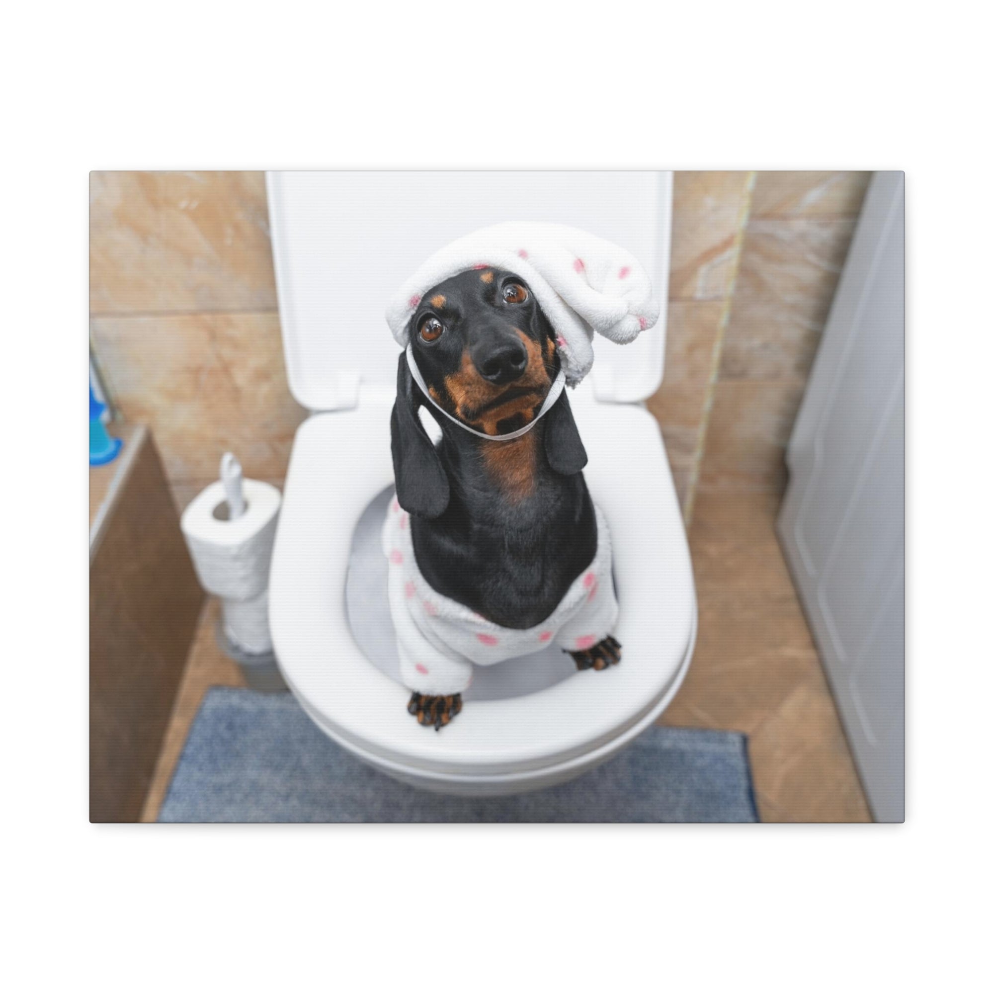 Dachshund Toilet Training In Pajamas On Toilet Funny Canvas Wall Art for Home Decor Ready-to-Hand-Express Your Love Gifts