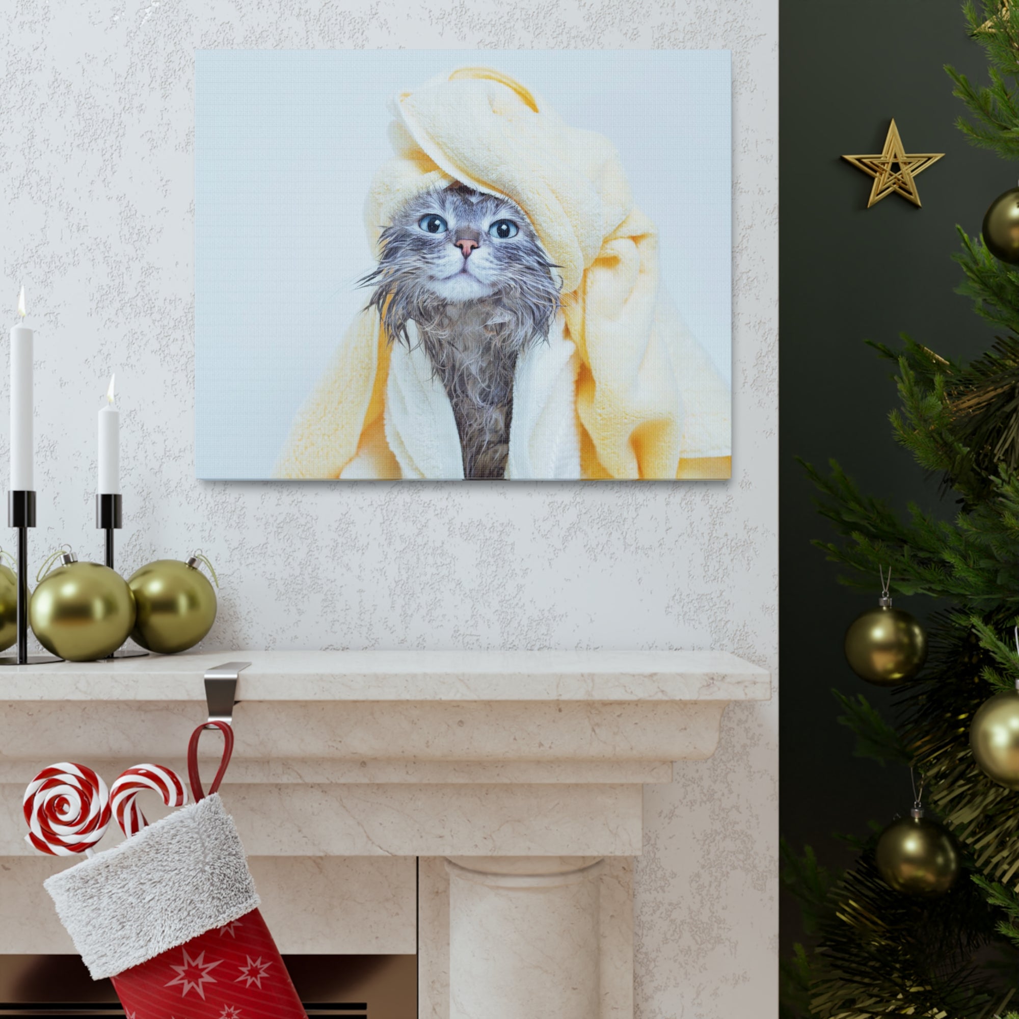 Funny Tabby Cat Bathee Canvas Wall Art for Home Decor Ready-to-Hang-Express Your Love Gifts