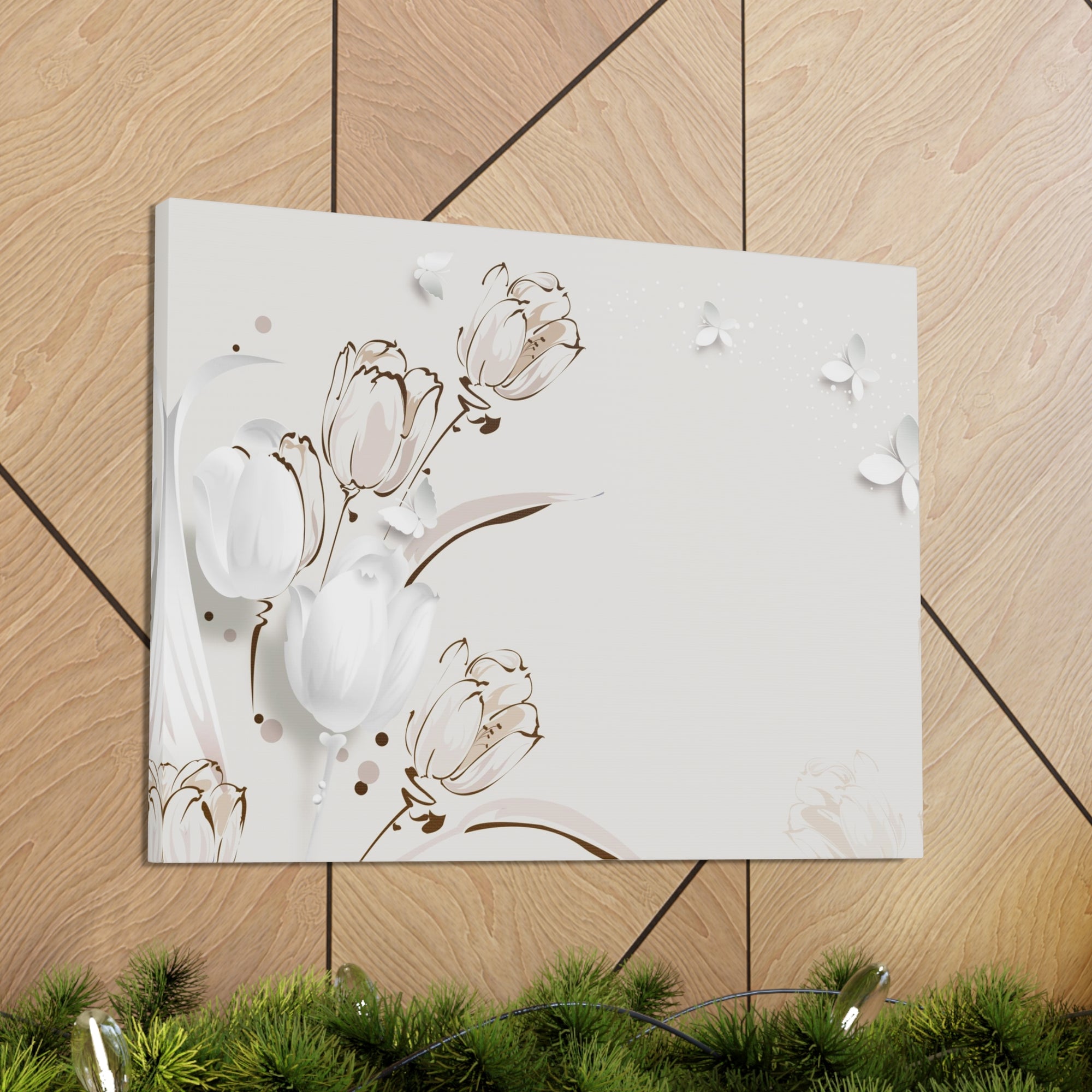 3D Butterflies And Beautiful Tulips Flower Canvas Wall Art for Home Decor Ready-to-Hang-Express Your Love Gifts