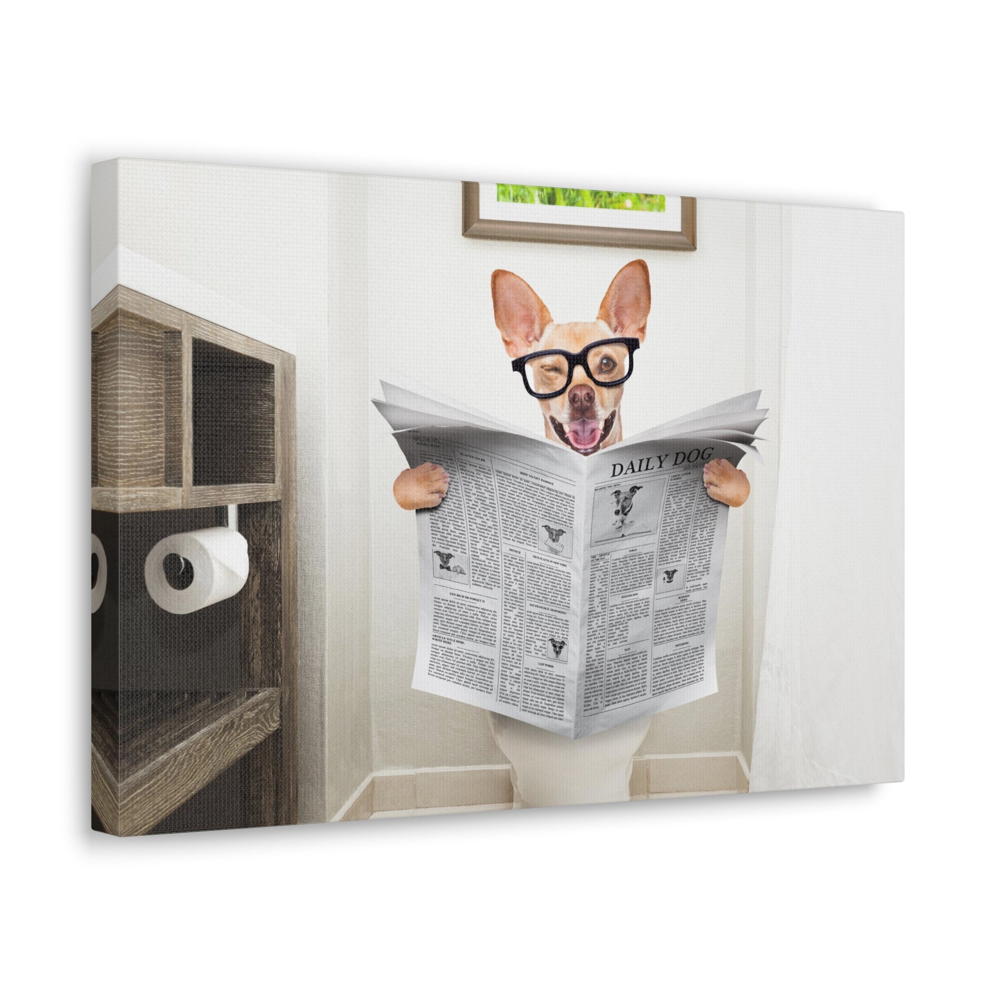 Funny Chihuahua Reading Newspaper On Toilet Funny Canvas Wall Art for Home Decor Ready-to-Hand-Express Your Love Gifts