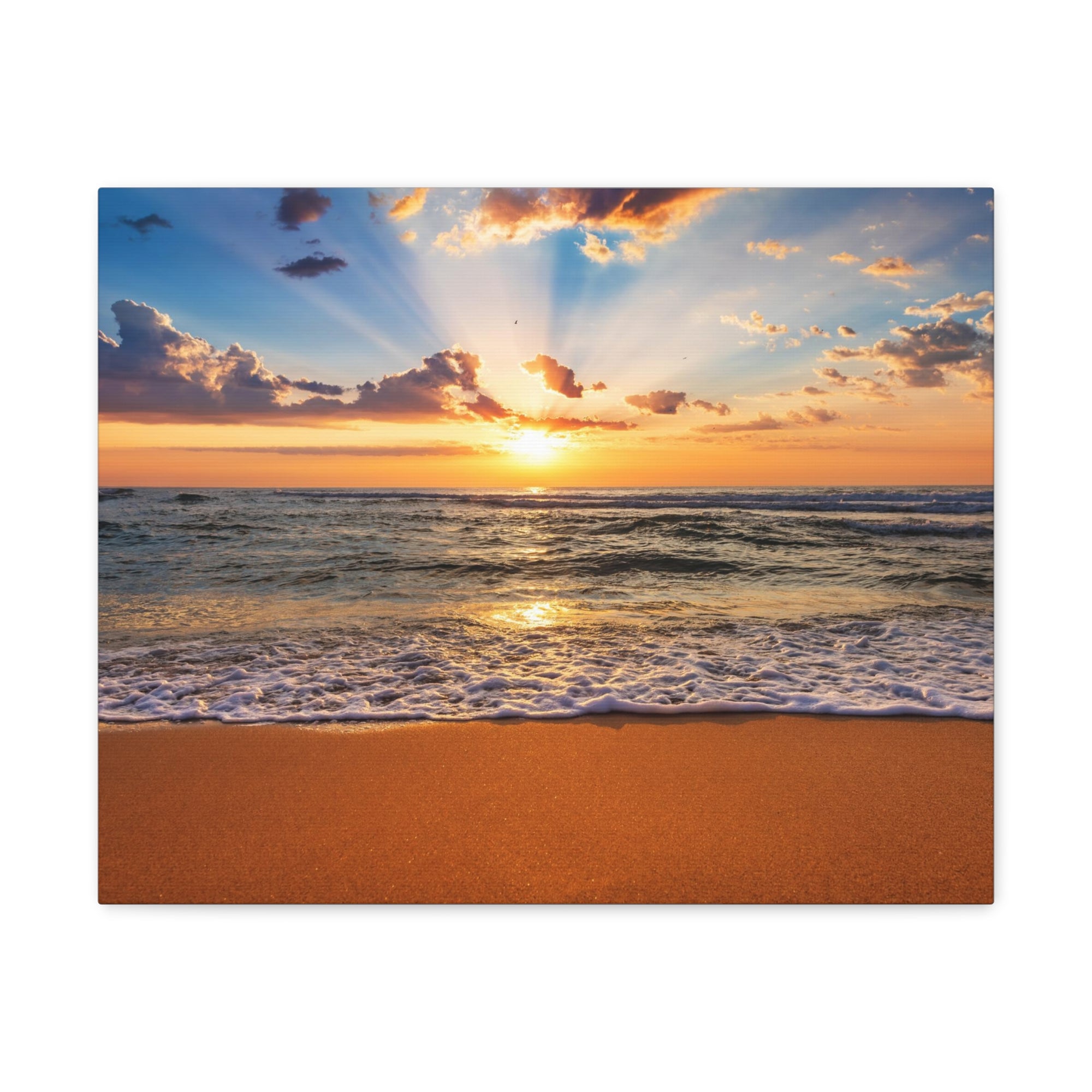 Beach Sunrise Deep Blue Sky Ocean Canvas Wall Art for Home Decor Ready-to-Hang-Express Your Love Gifts