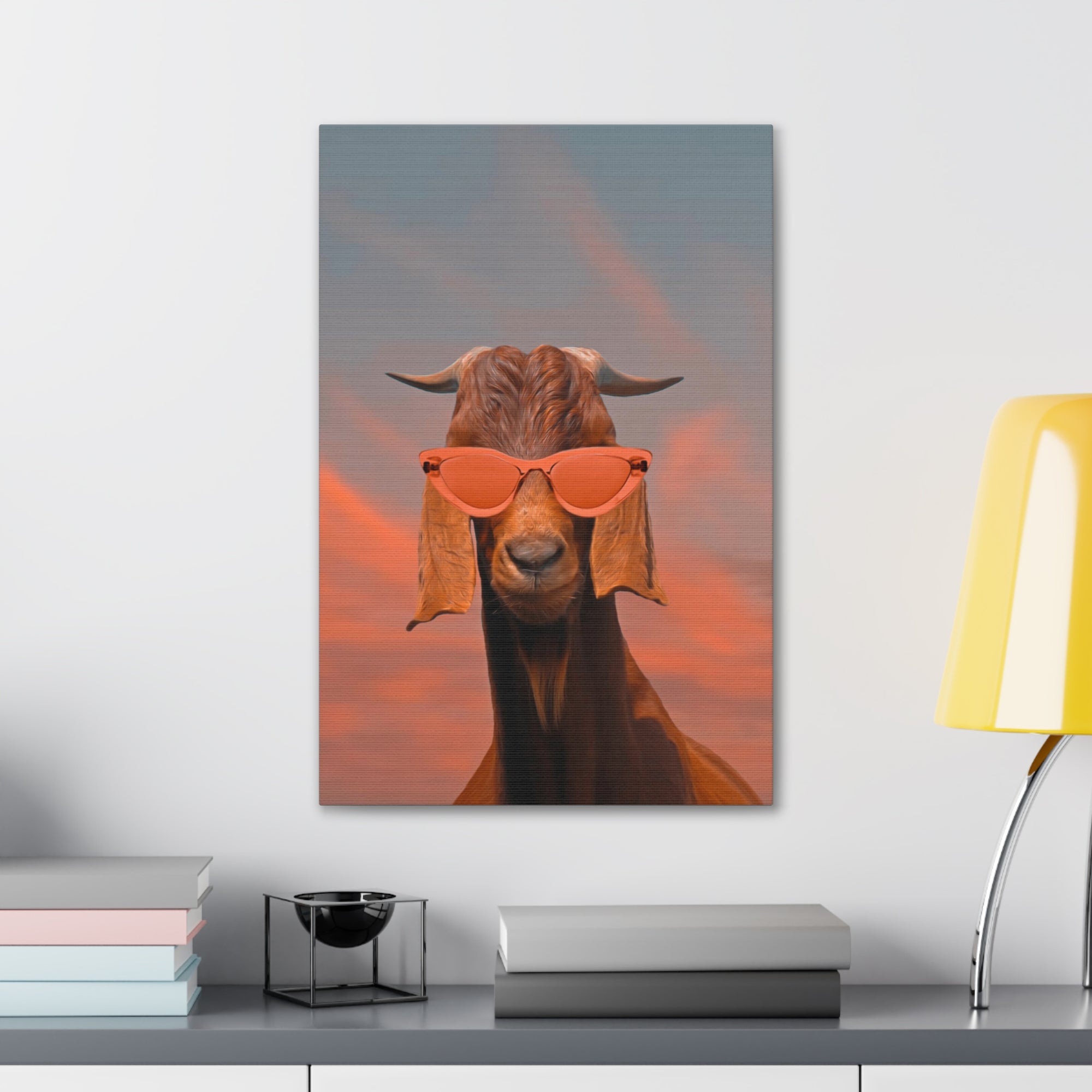 Damascus Shami Goat With Glasses Oil Painting Canvas Wall Art for Home Decor Ready-to-Hang-Express Your Love Gifts