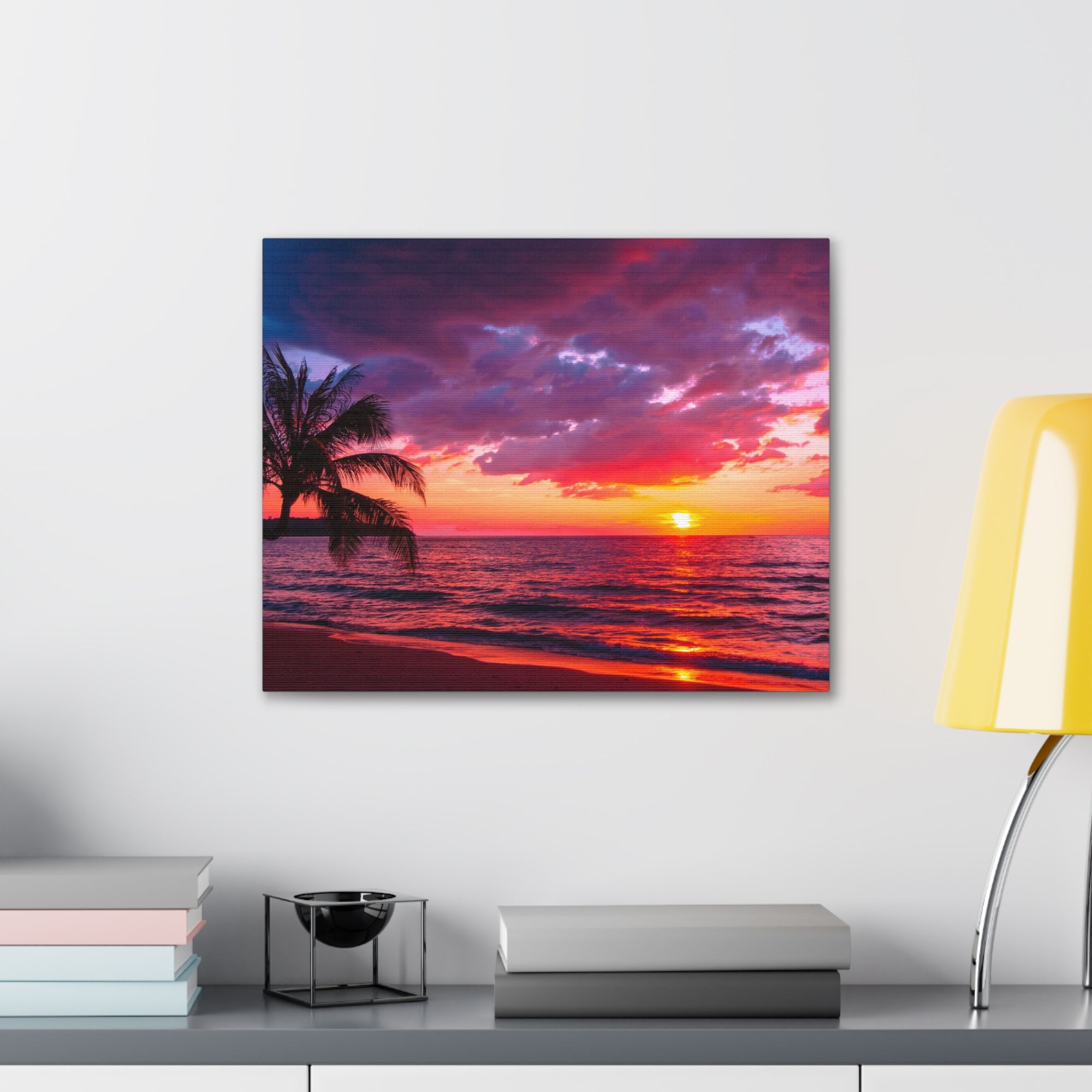 Beautiful Sunset Tropical Beach Ocean Canvas Wall Art for Home Decor Ready-to-Hang-Express Your Love Gifts