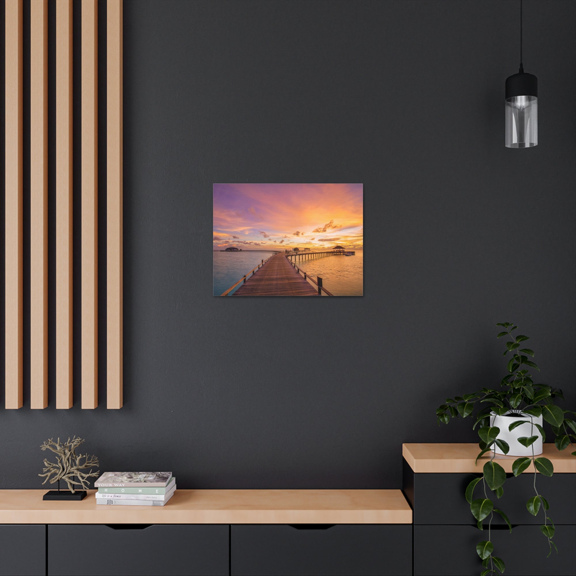 Beach Pier View Evening Nature Wilderness Photography Canvas Wall Art for Home Decor Ready-to-Hang-Express Your Love Gifts