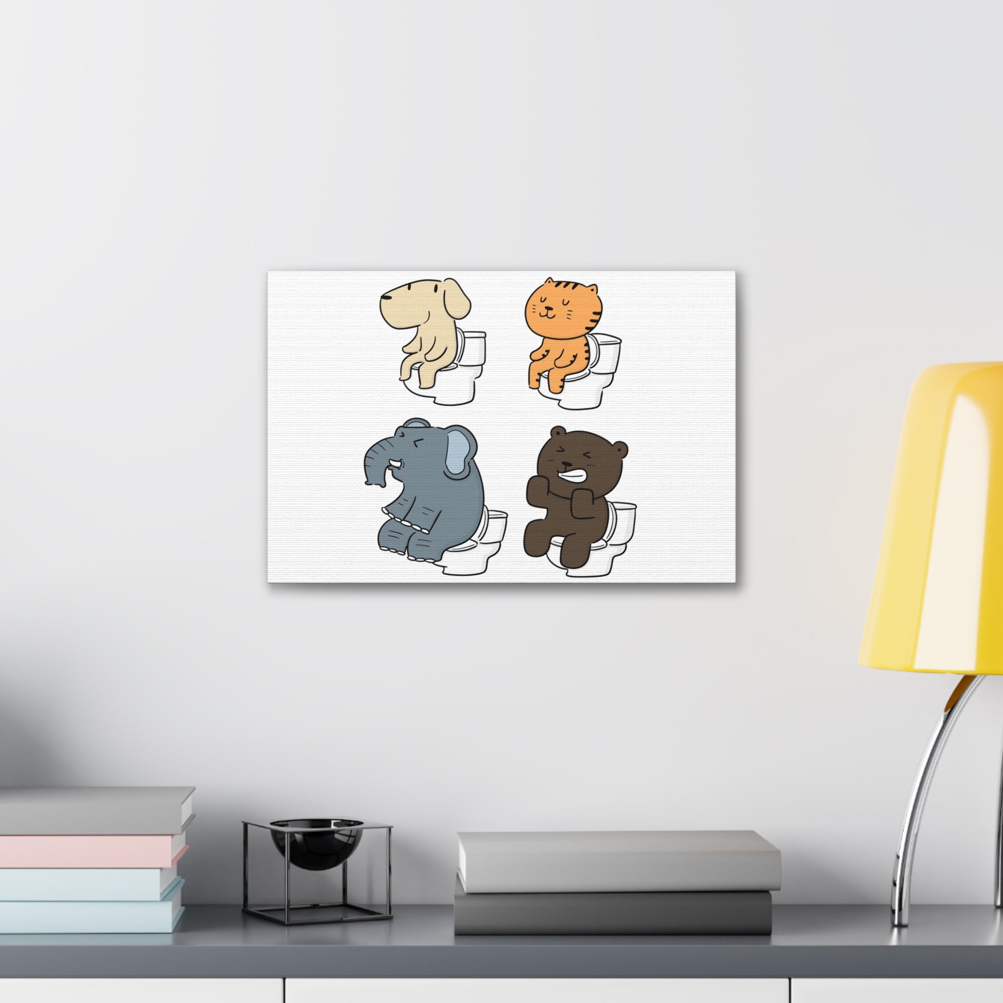 Set Of Animals Sitting On Toilet Funny Canvas Wall Art for Home Decor Ready-to-Hand-Express Your Love Gifts