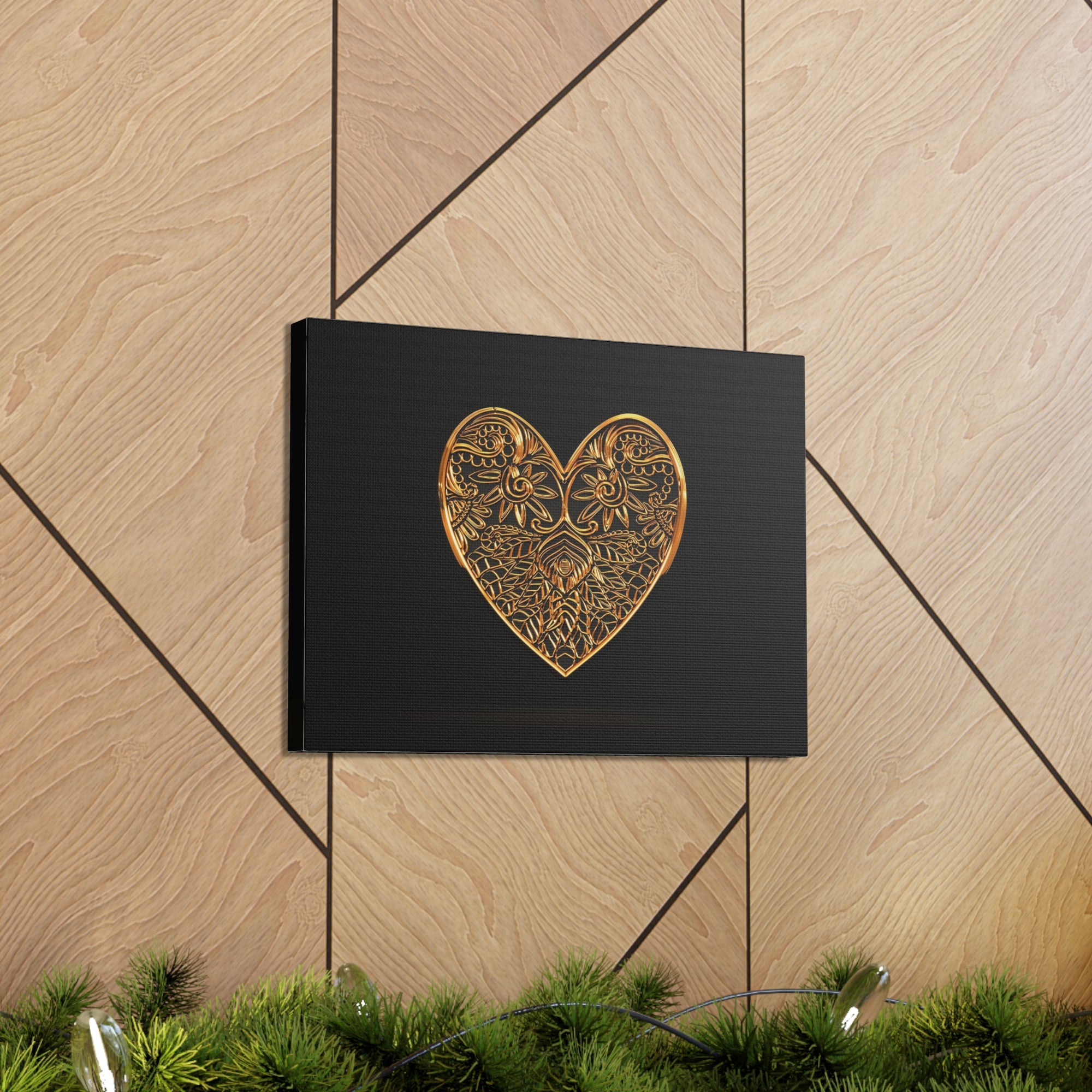 3D Gold Hearts Playing Card Canvas Wall Art for Home Decor Ready-to-Hang-Express Your Love Gifts