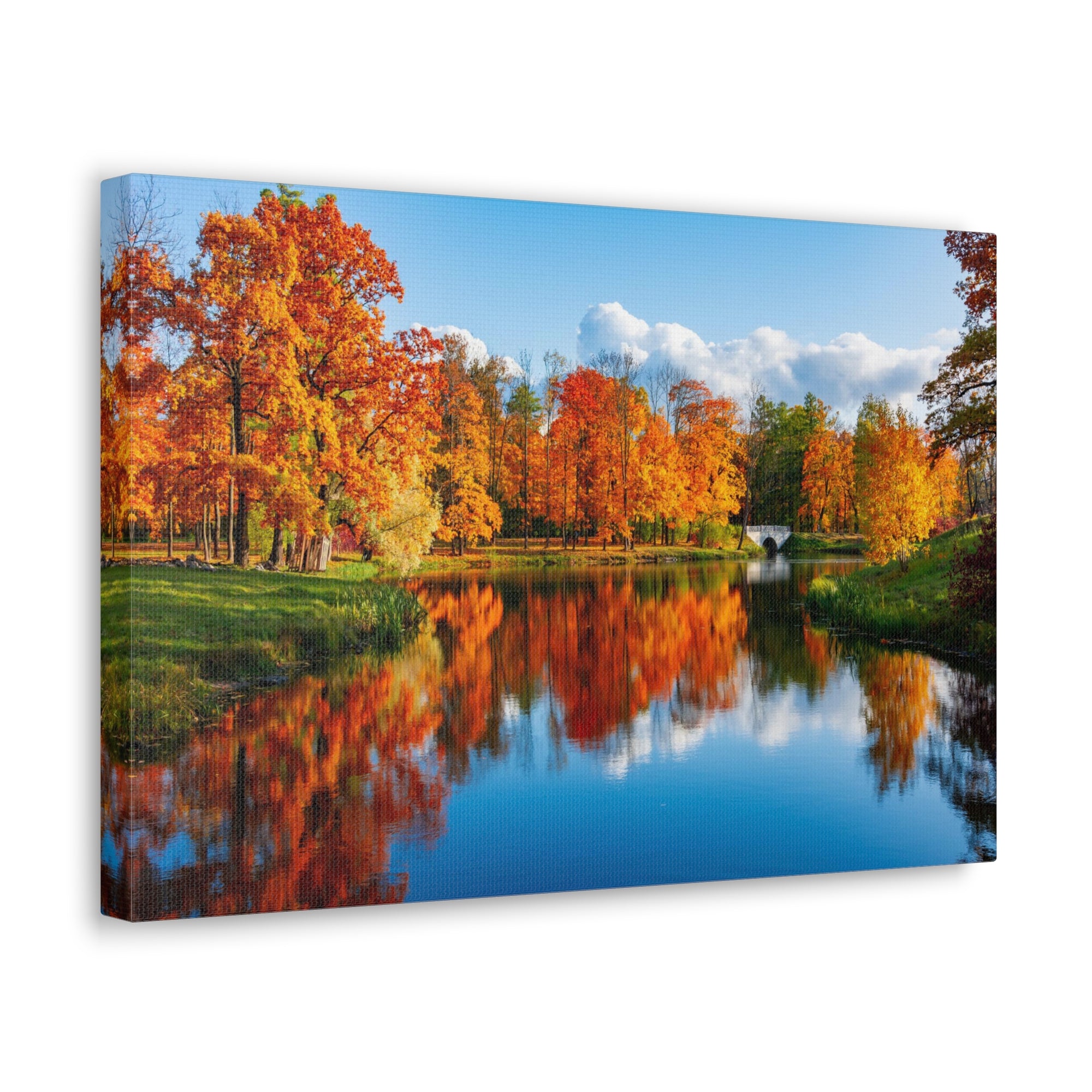 Autumn Fall Forest Orange Leaves Lake Nature Wilderness Photography Canvas Wall Art for Home Decor Ready-to-Hang-Express Your Love Gifts