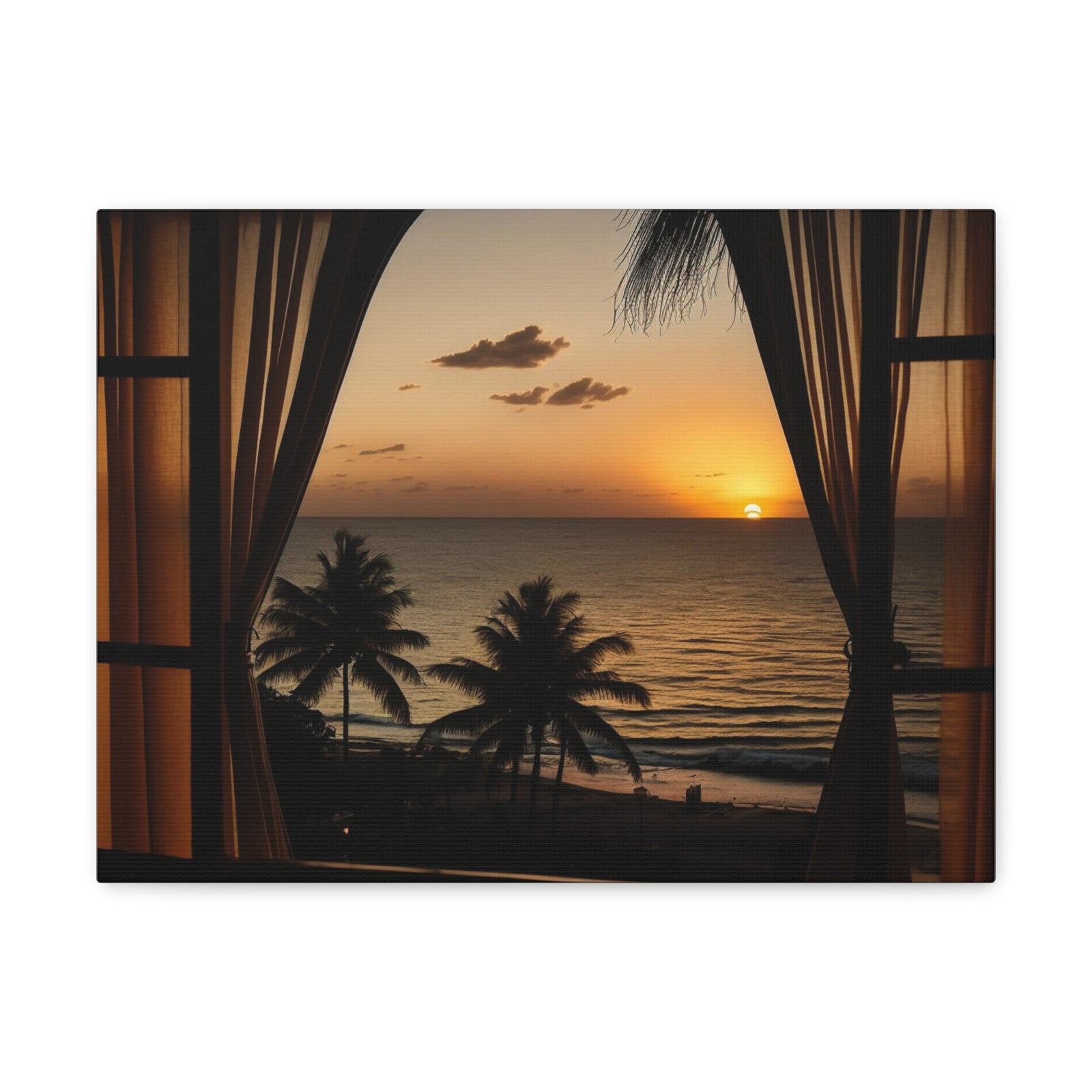 Beautiful View Sunset Sea Open Window Ocean Canvas Wall Art for Home Decor Ready-to-Hang-Express Your Love Gifts