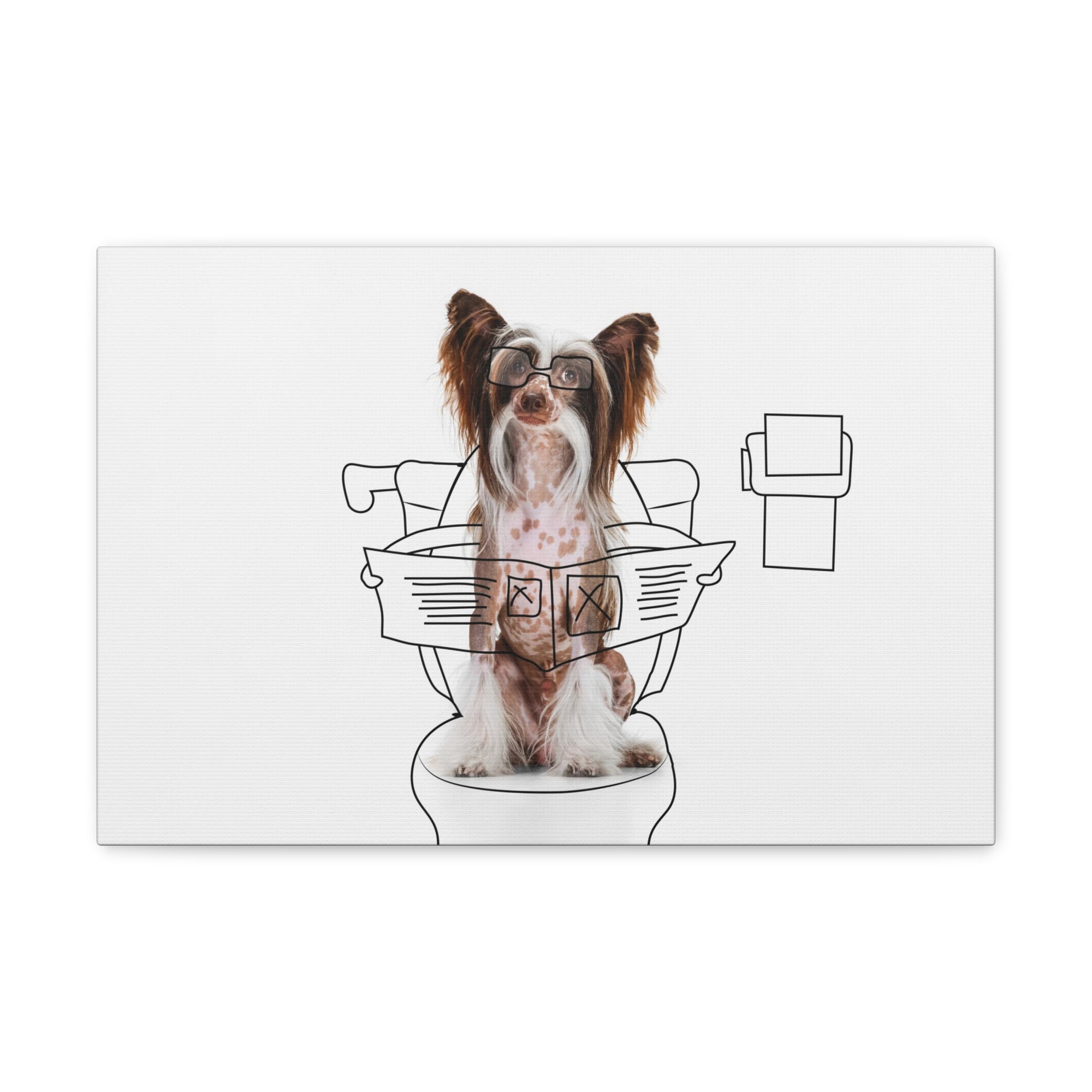 Chinese Crested Reading Newspaper On Toilet Funny Canvas Wall Art for Home Decor Ready-to-Hand-Express Your Love Gifts