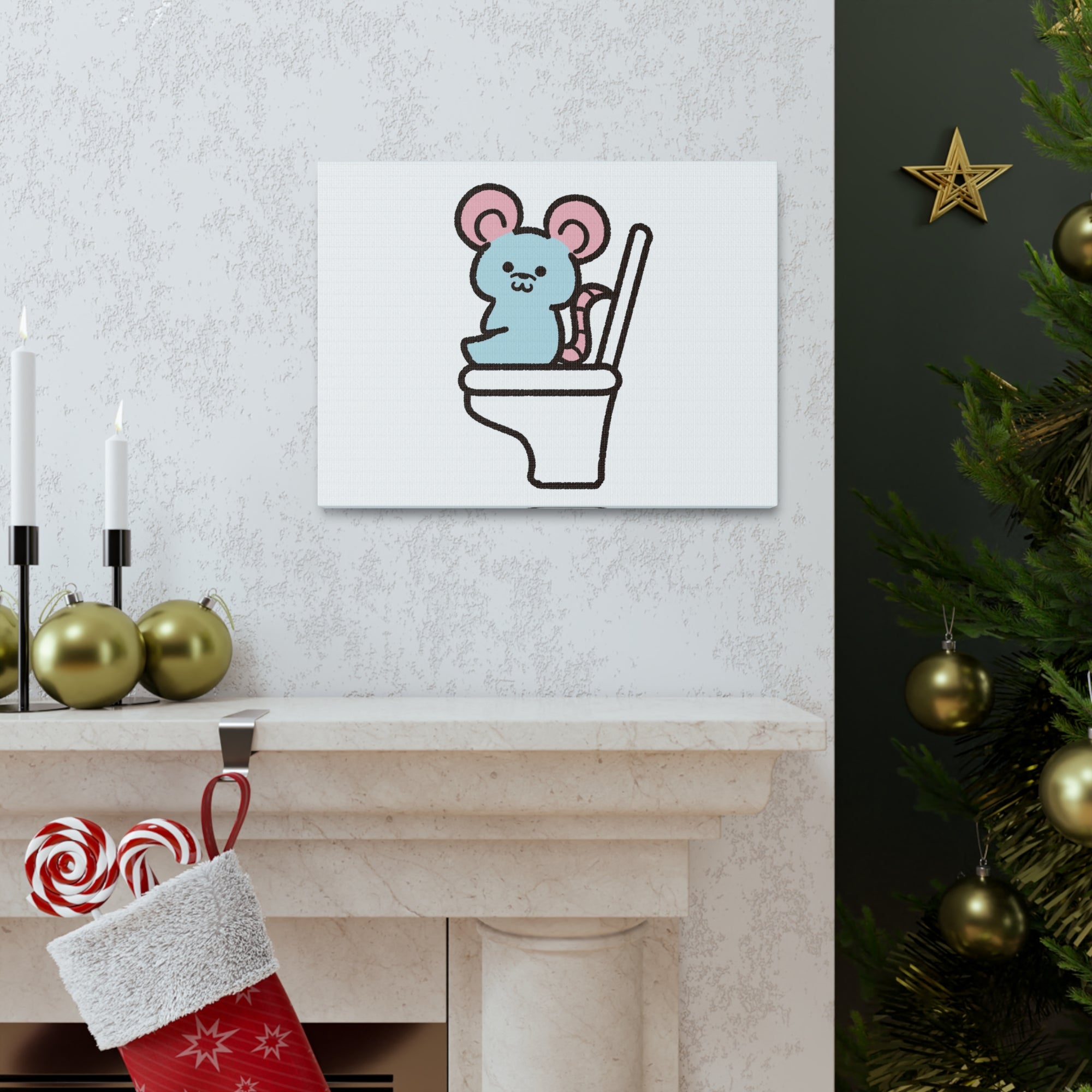 Cartoon Mouse Sitting On Toilet Funny Canvas Wall Art for Home Decor Ready-to-Hand-Express Your Love Gifts