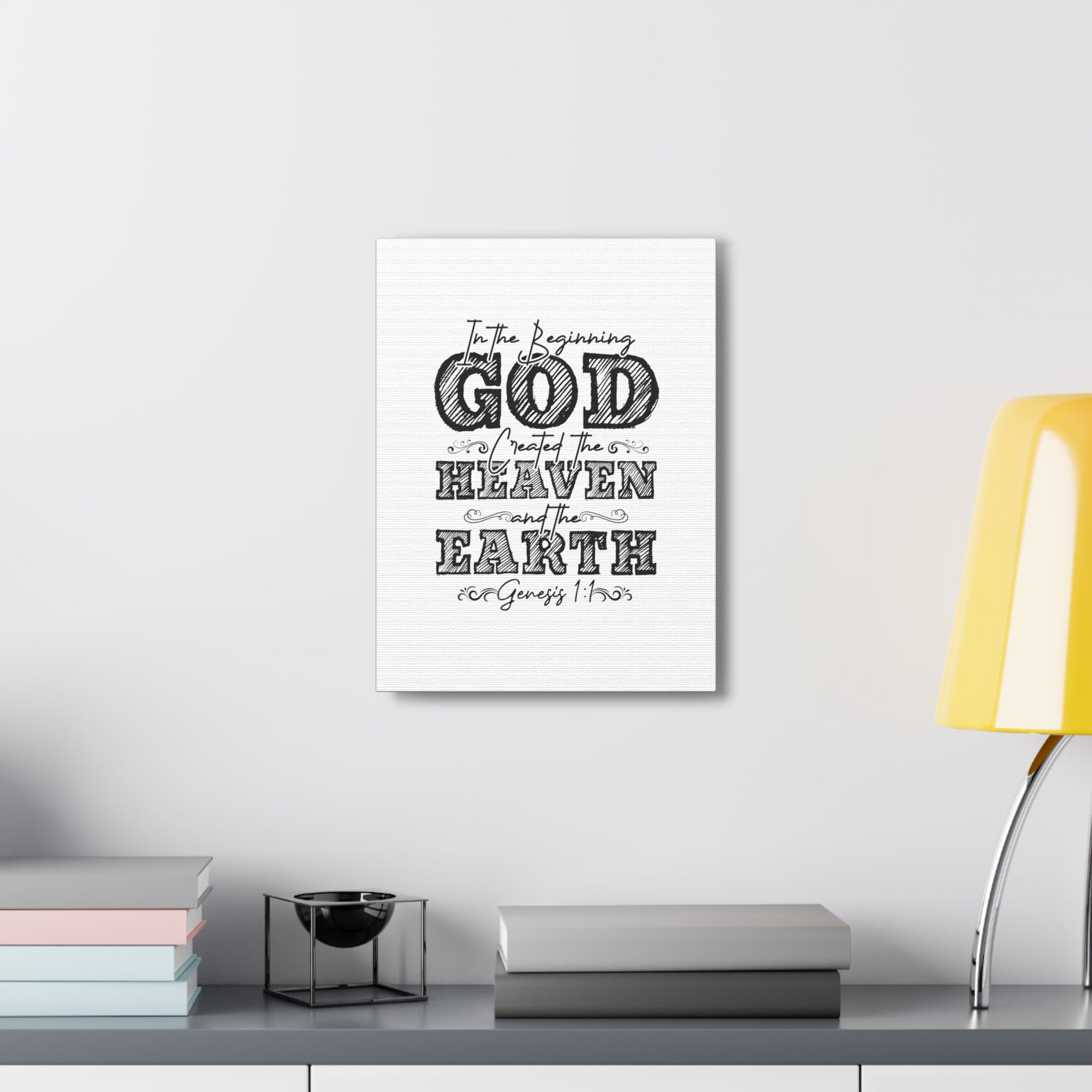 Scripture Walls Genesis 1:1 In The Beginning White Bible Verse Canvas Christian Wall Art Ready to Hang Unframed-Express Your Love Gifts
