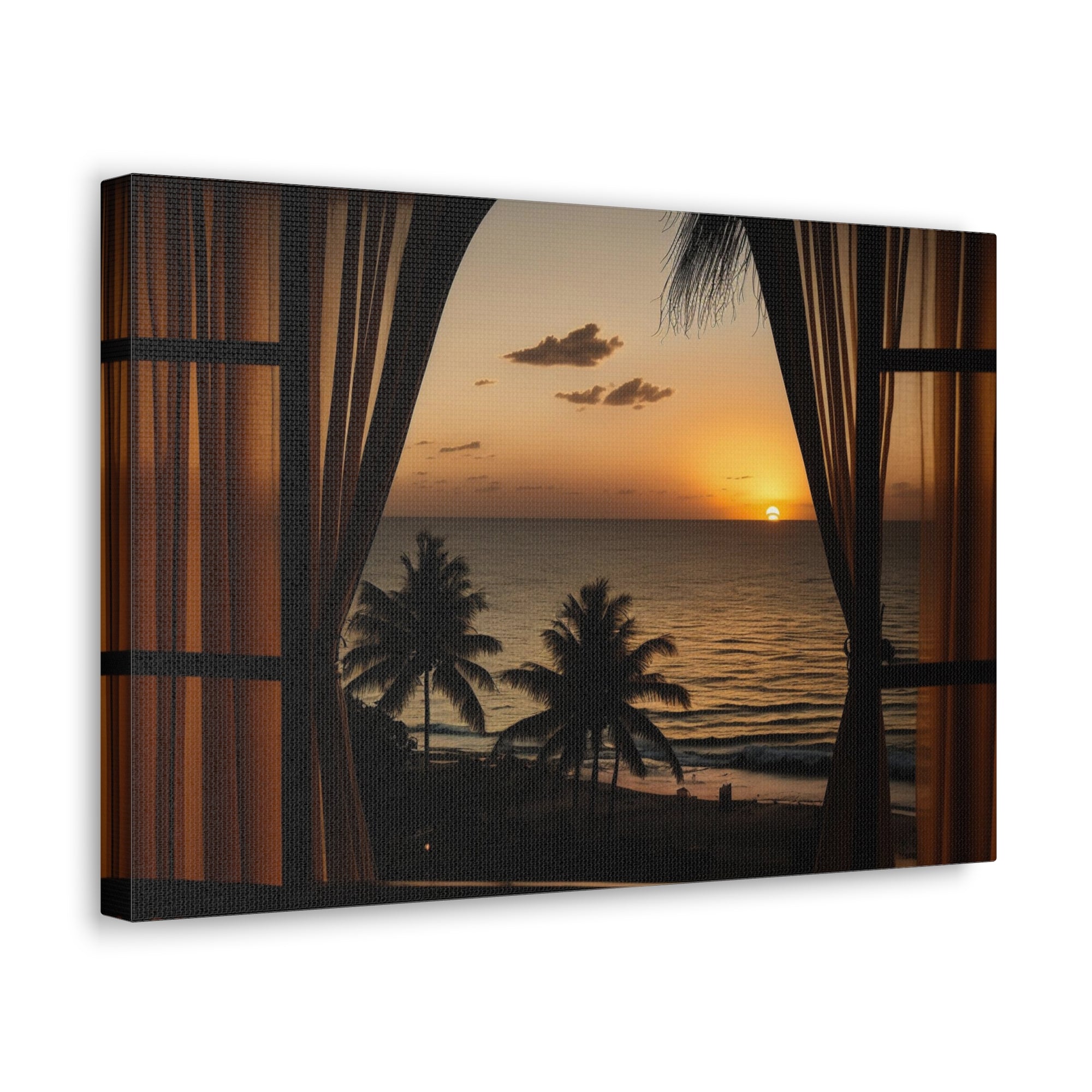 Beautiful View Sunset Sea Open Window Ocean Canvas Wall Art for Home Decor Ready-to-Hang-Express Your Love Gifts