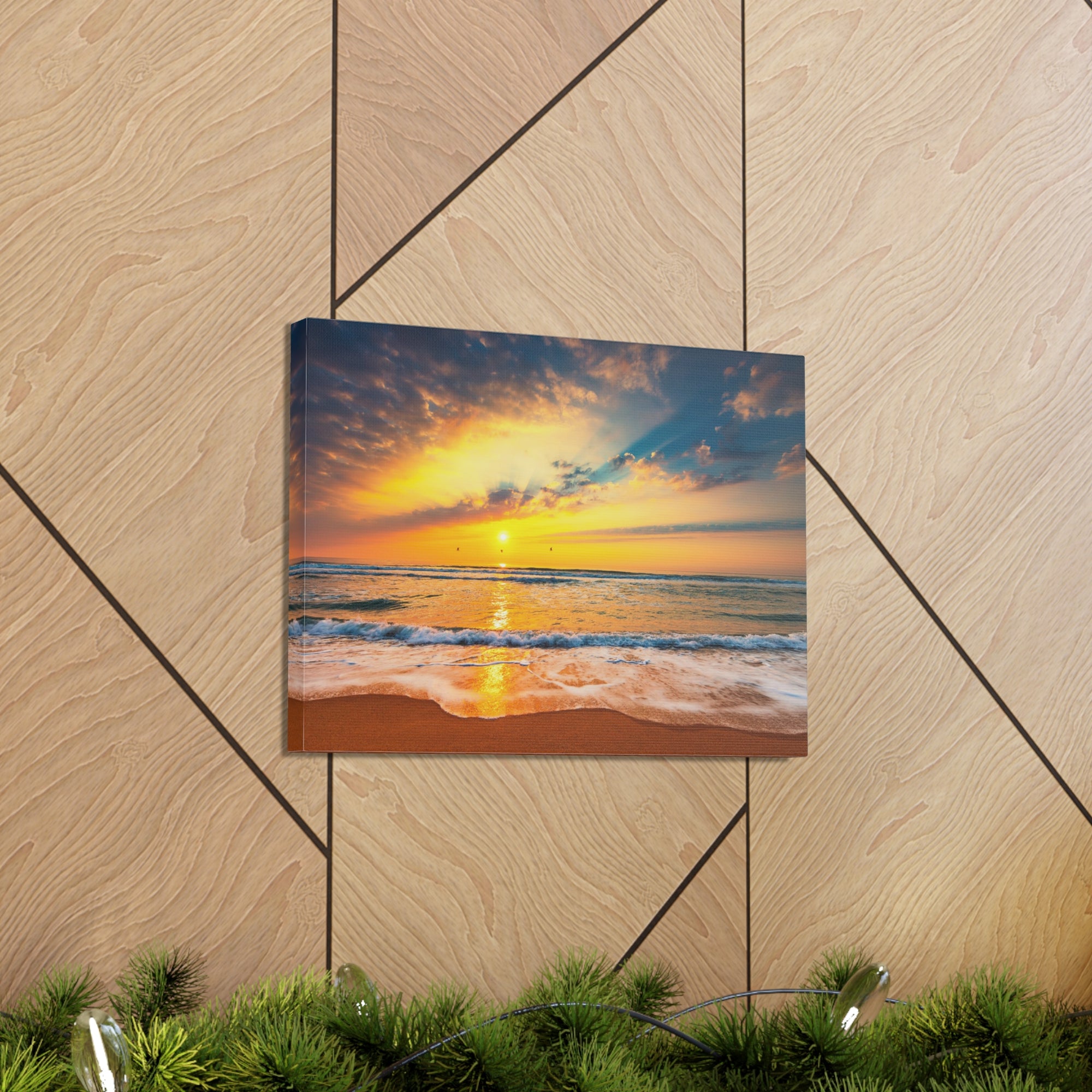 Beach Sunrise Over Tropical Sea Ocean Canvas Wall Art for Home Decor Ready-to-Hang-Express Your Love Gifts