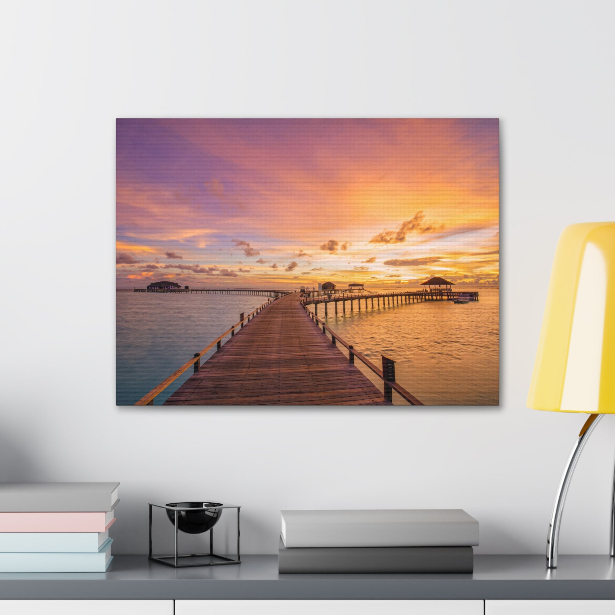 Beach Pier View Evening Nature Wilderness Photography Canvas Wall Art for Home Decor Ready-to-Hang-Express Your Love Gifts