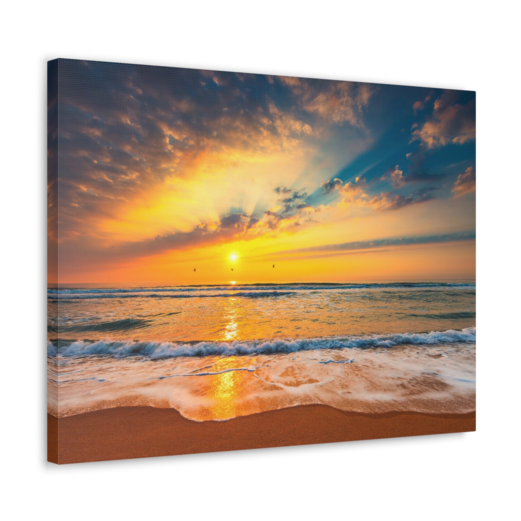 Beach Sunrise Over Tropical Sea Ocean Canvas Wall Art for Home Decor Ready-to-Hang-Express Your Love Gifts