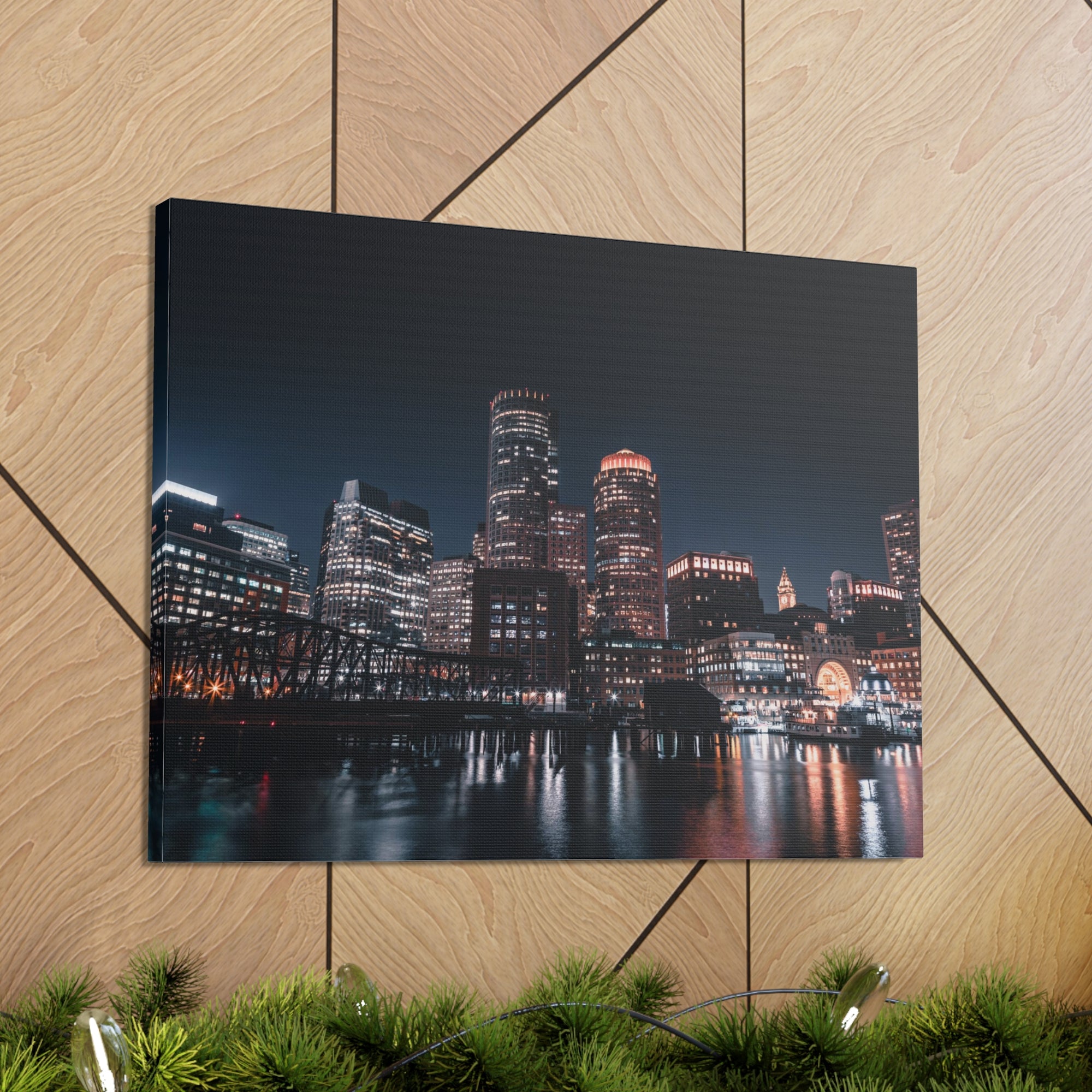 Boston Night Skyline Canvas Artwork High-Quality Breathtaking Stunning Cityscape for Home Decor Ready to Hang-Express Your Love Gifts