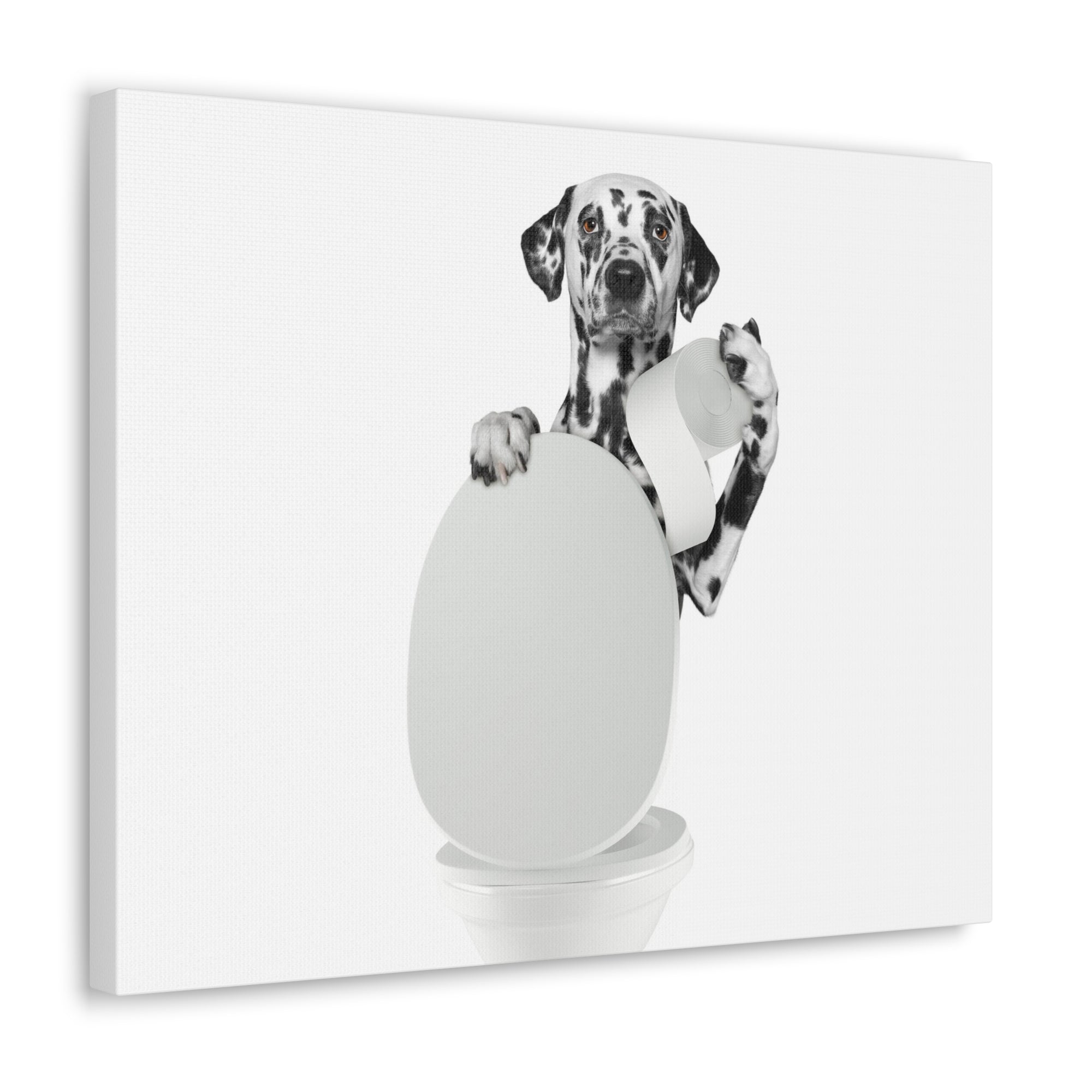 Dalmatian Holding Tissue Sitting On Toilet Funny Canvas Wall Art for Home Decor Ready-to-Hand-Express Your Love Gifts