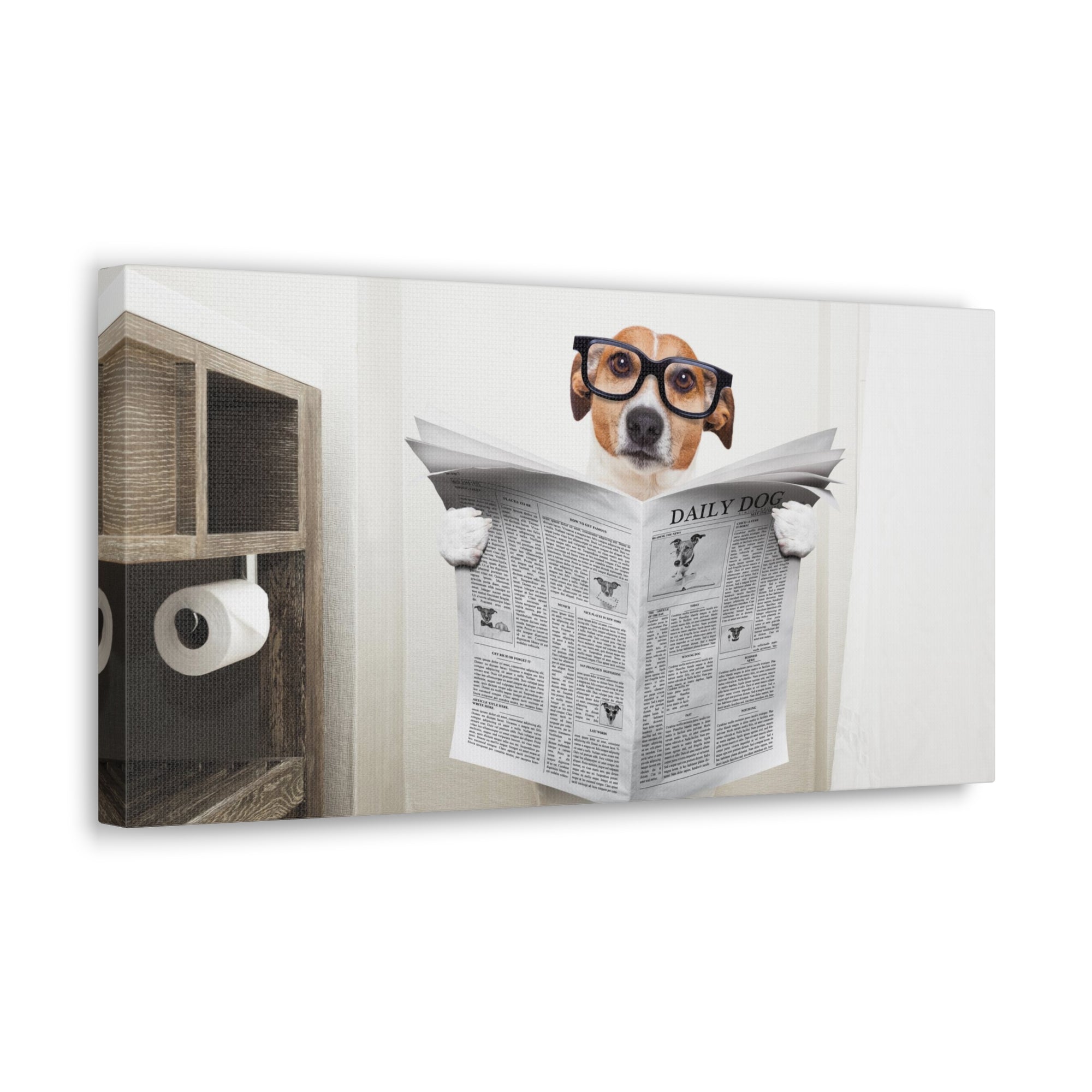 Jack Russell Reading Newspaper On Toilet Funny Canvas Wall Art for Home Decor Ready-to-Hang-Express Your Love Gifts