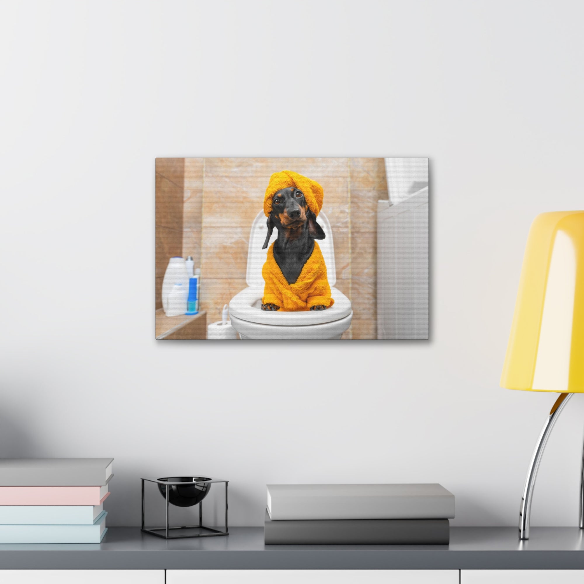 Funny Puppy Sits On Toilet Funny Canvas Wall Art for Home Decor Ready-to-Hand-Express Your Love Gifts