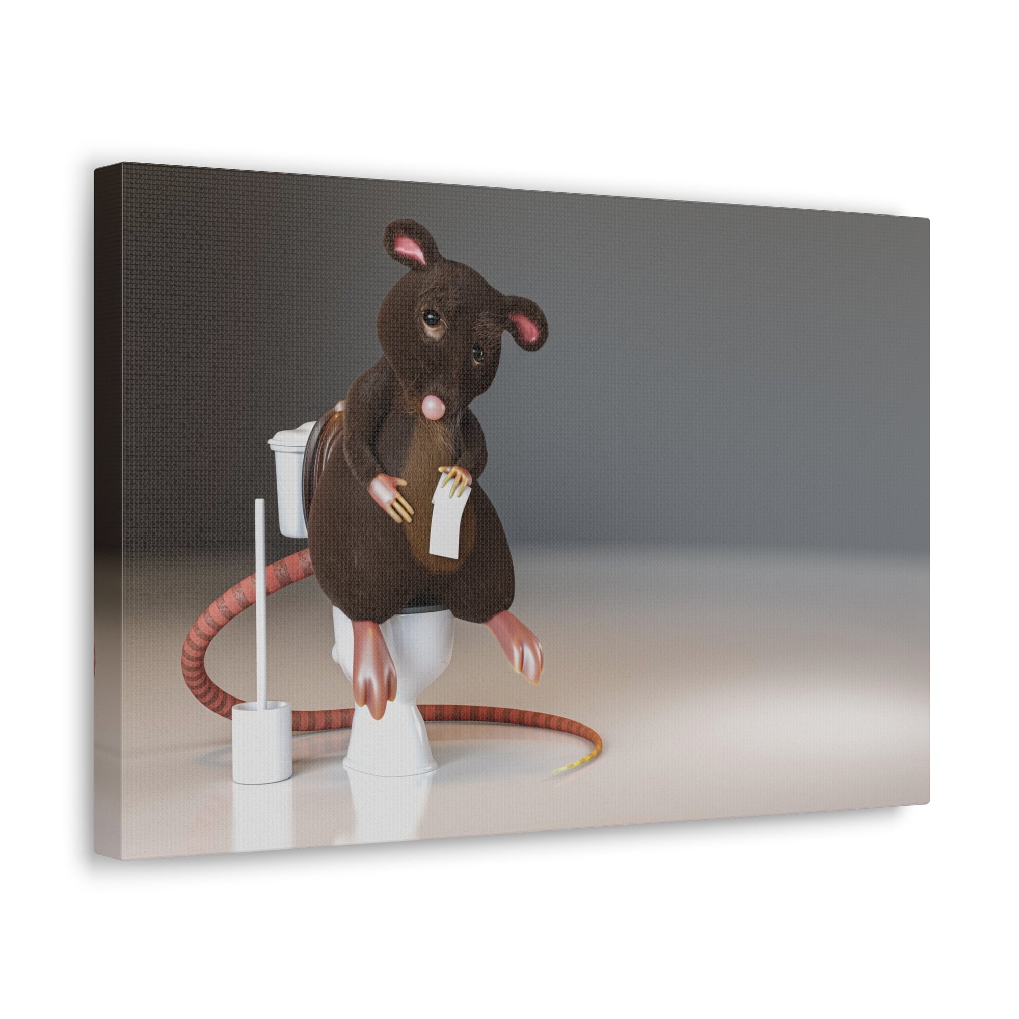 Cute Rat Holding Paper Roll Sitting On Toilet Funny Canvas Wall Art for Home Decor Ready-to-Hand-Express Your Love Gifts