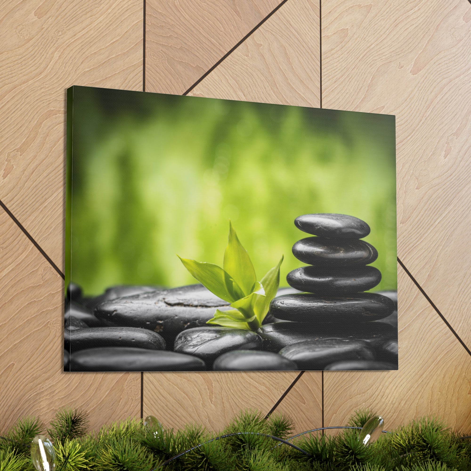 Basalt Stones and Bamboo Forest Floral Nature Photography Canvas Wall Art for Home Decor Ready-to-Hang-Express Your Love Gifts