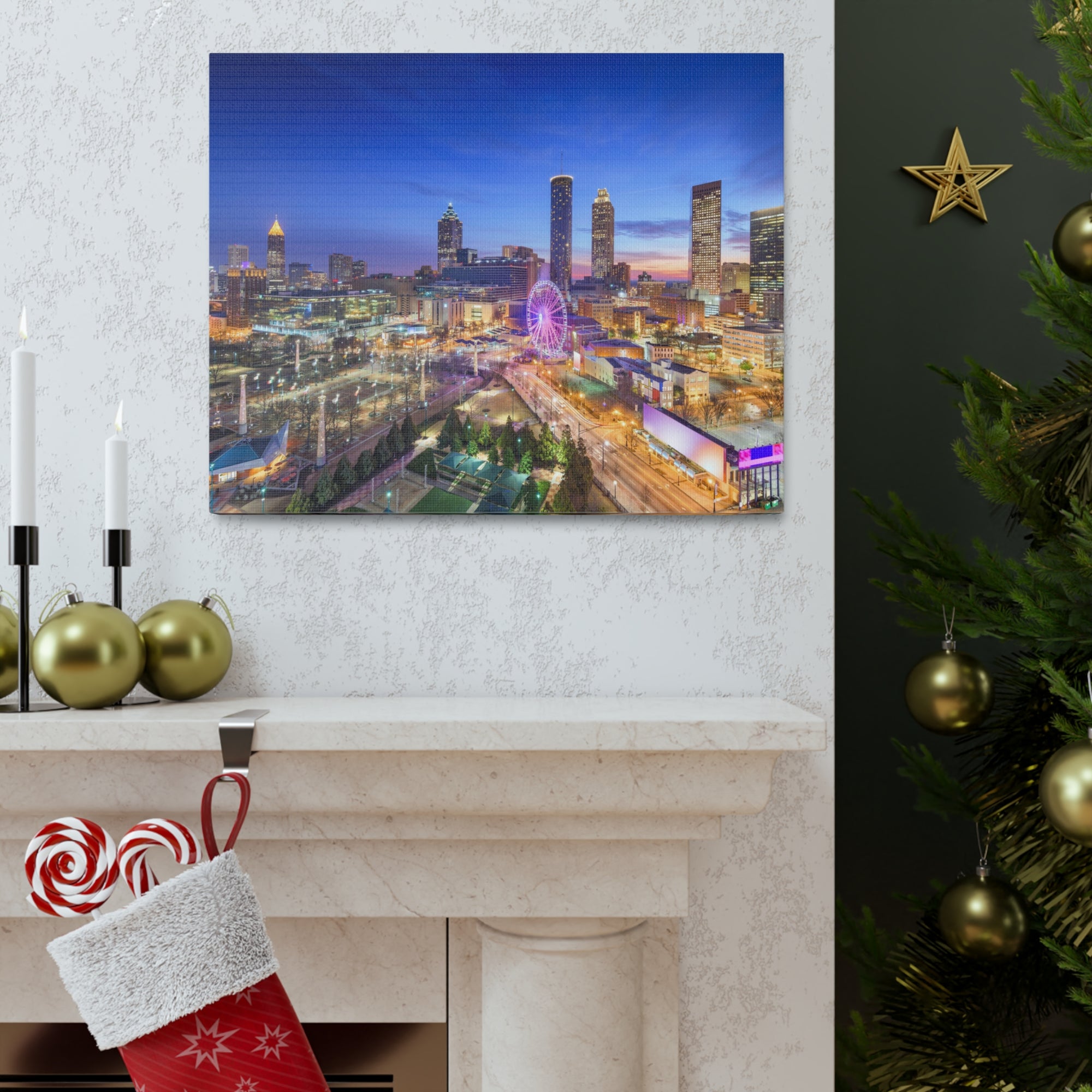 Atlanta Night Skyline Canvas Artwork High-Quality Breathtaking Stunning Cityscape for Home Decor Ready to Hang-Express Your Love Gifts